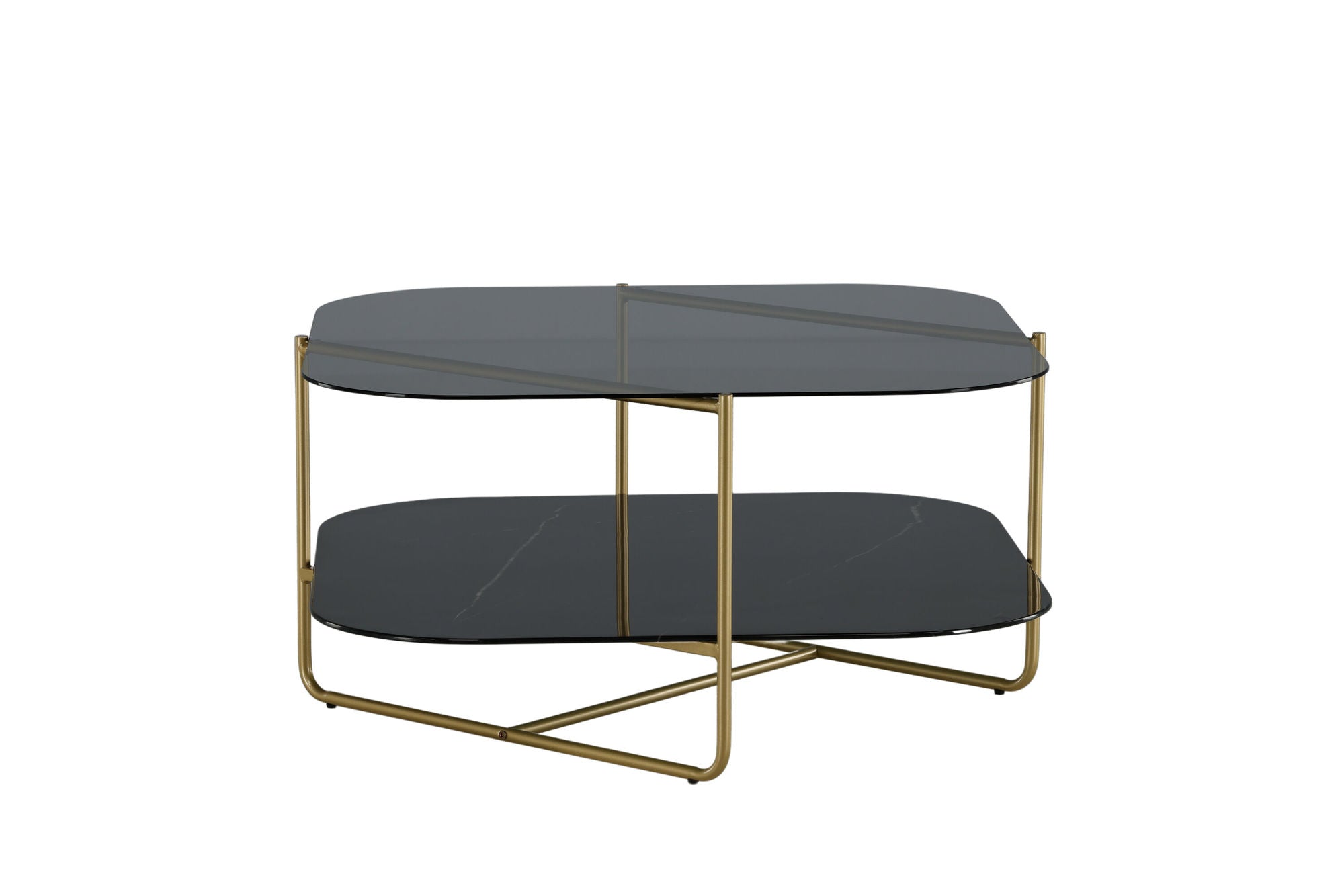 Venture Home un-line Sofa Table Brushed Brass/Smoked Glass/black Glass Marble - vivahabitat.com