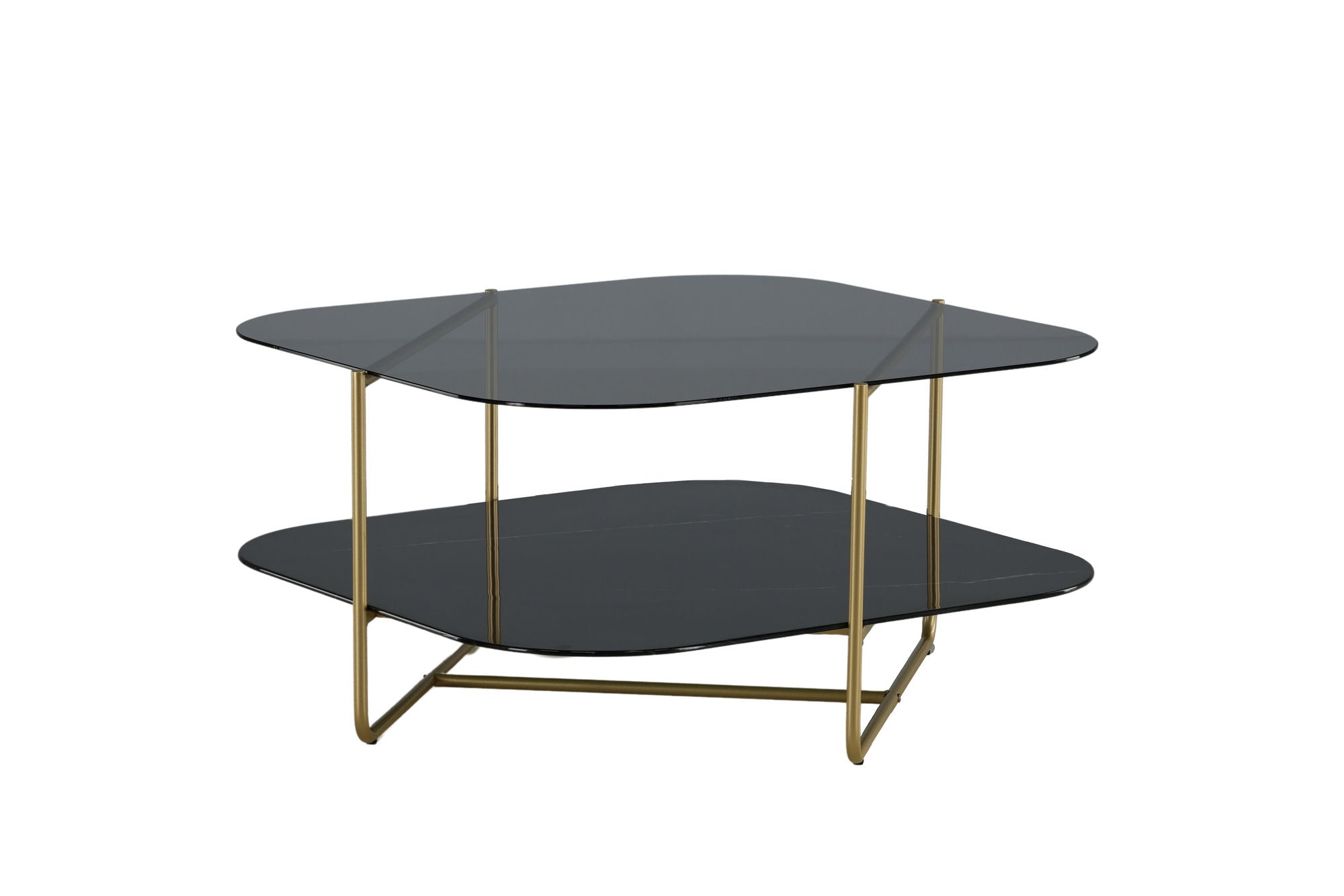 Venture Home un-line Sofa Table Brushed Brass/Smoked Glass/black Glass Marble - vivahabitat.com