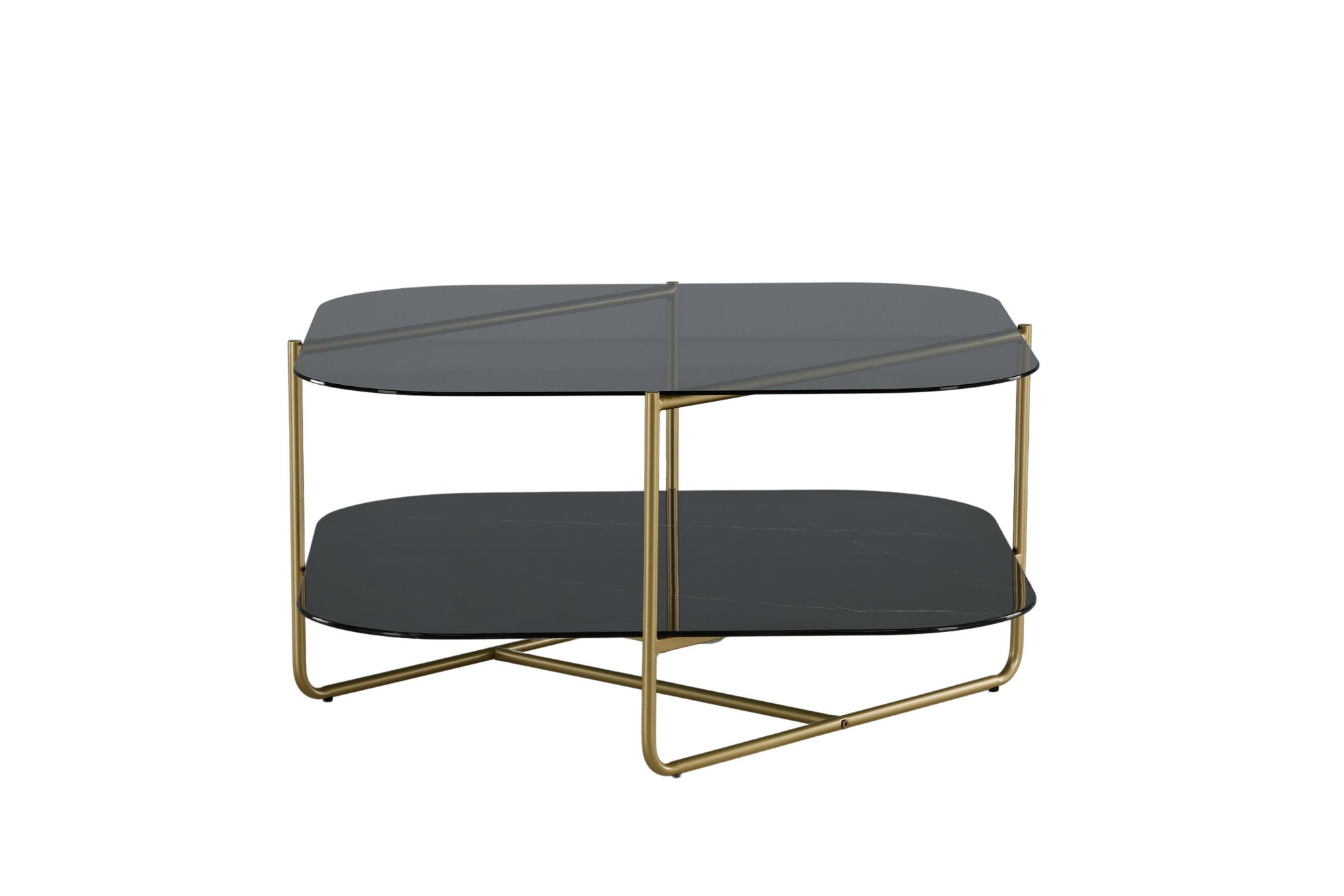 Venture Home un-line Sofa Table Brushed Brass/Smoked Glass/black Glass Marble - vivahabitat.com