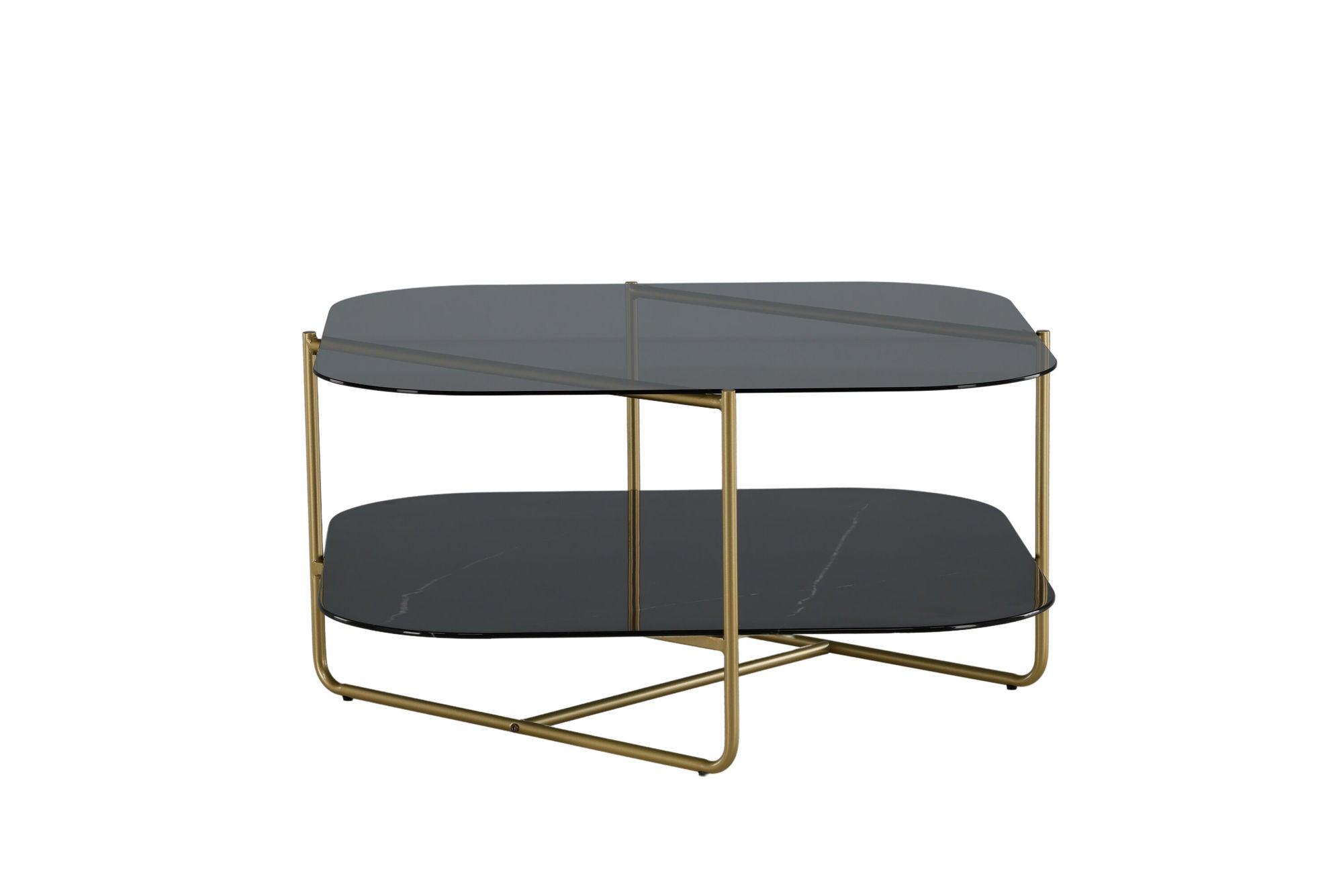 Venture Home un-line Sofa Table Brushed Brass/Smoked Glass/black Glass Marble - vivahabitat.com