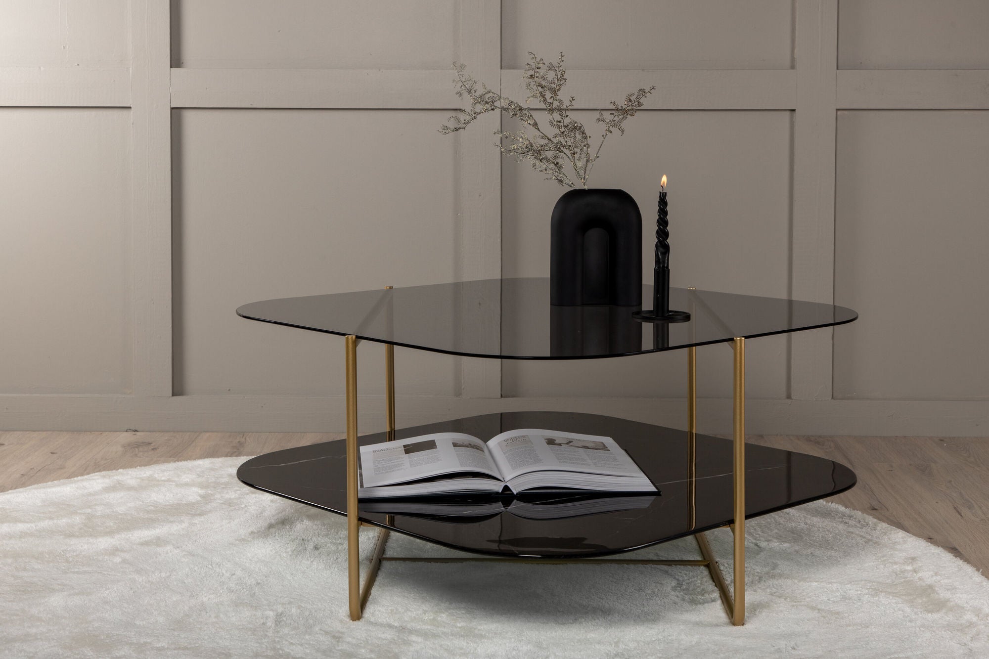 Venture Home un-line Sofa Table Brushed Brass/Smoked Glass/black Glass Marble - vivahabitat.com