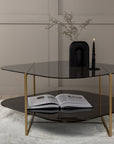 Venture Home un-line Sofa Table Brushed Brass/Smoked Glass/black Glass Marble - vivahabitat.com