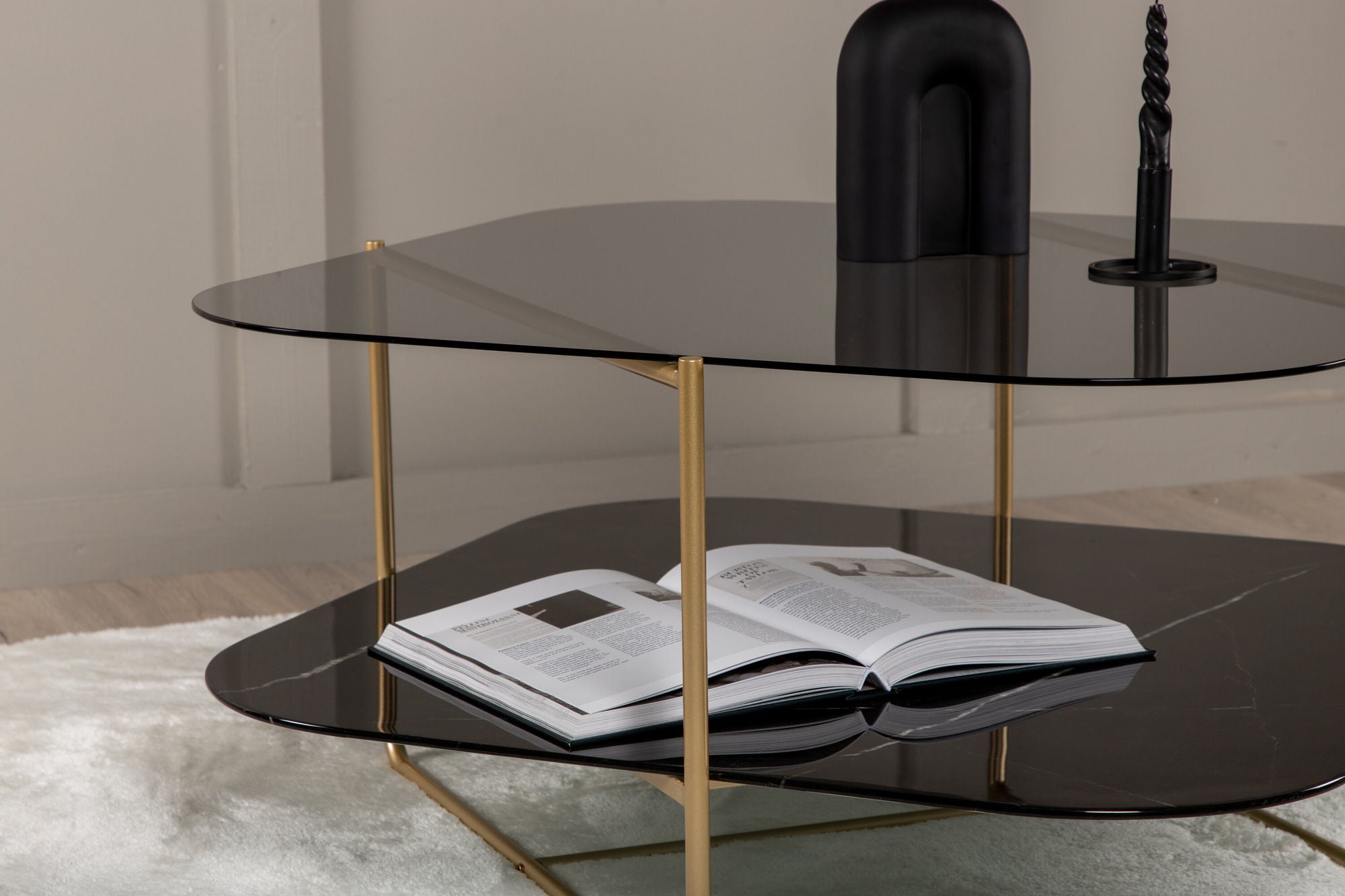 Venture Home un-line Sofa Table Brushed Brass/Smoked Glass/black Glass Marble - vivahabitat.com