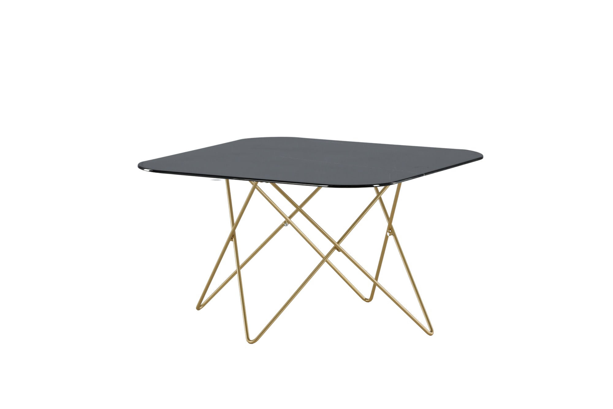 Venture Home Tristar Coffee Table - Brushed Brass / Black glass Marble - vivahabitat.com