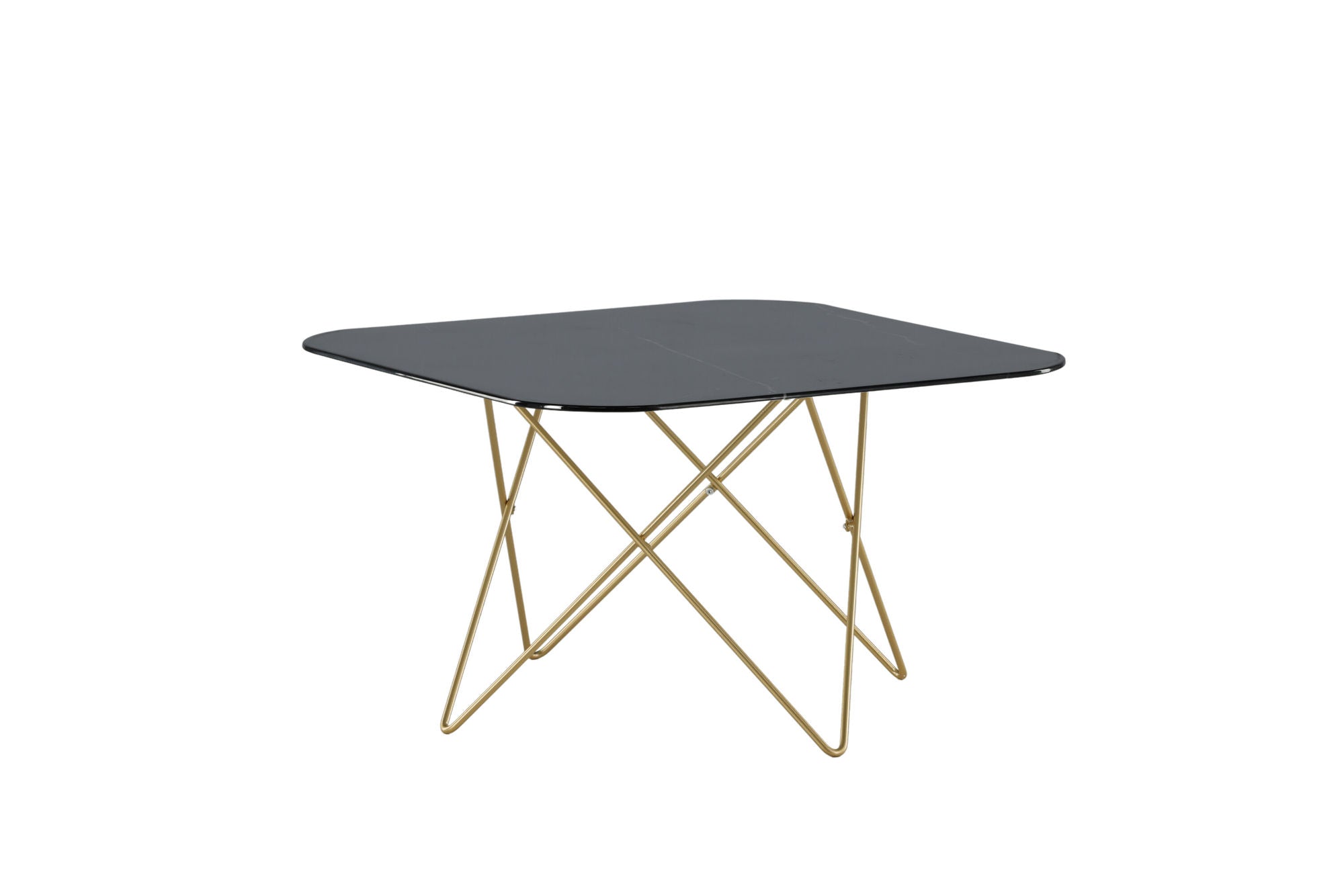 Venture Home Tristar Coffee Table - Brushed Brass / Black glass Marble - vivahabitat.com