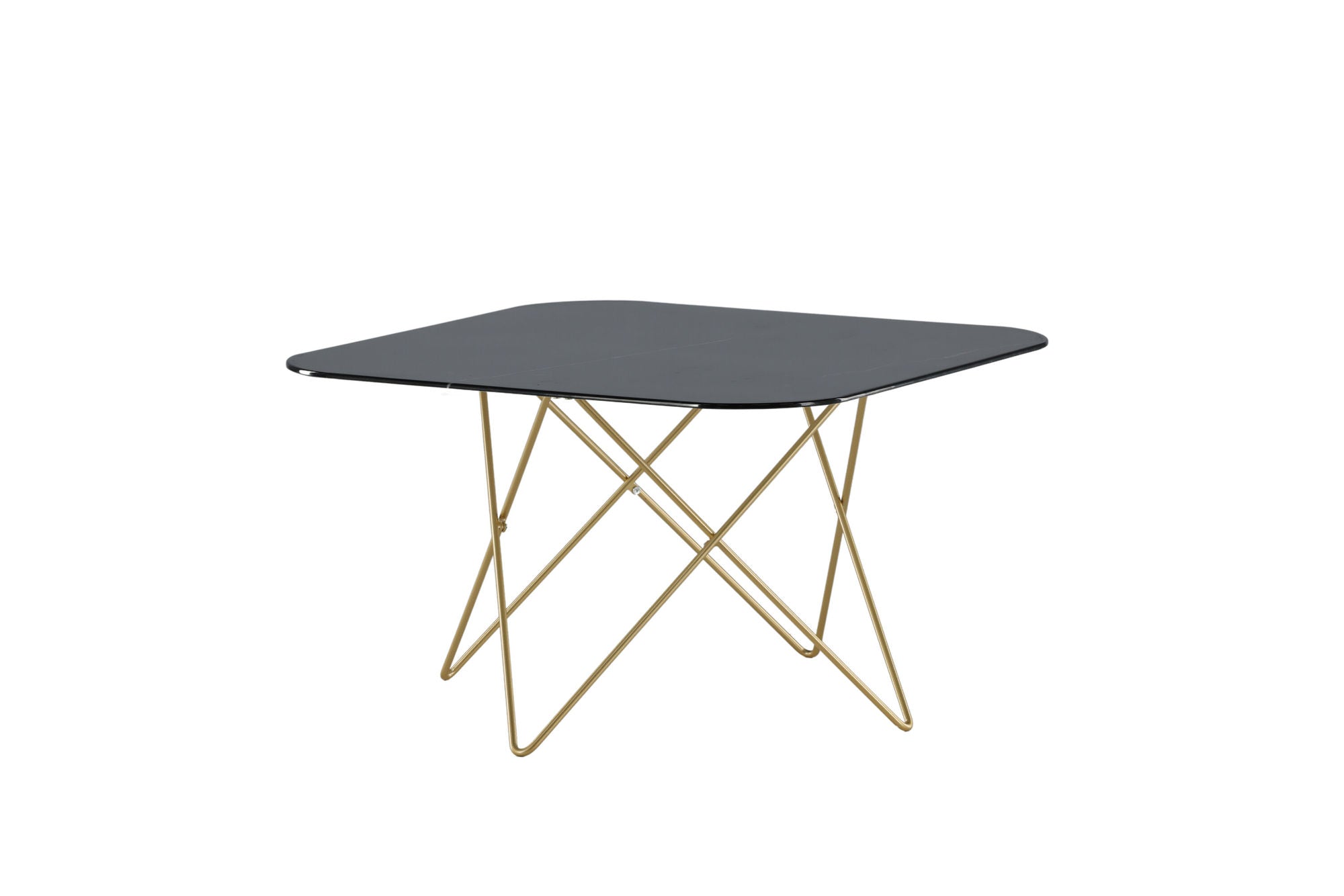 Venture Home Tristar Coffee Table - Brushed Brass / Black glass Marble - vivahabitat.com