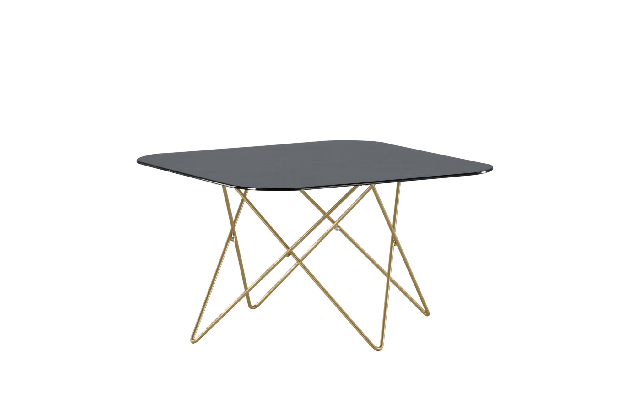 Venture Home Tristar Coffee Table - Brushed Brass / Black glass Marble - vivahabitat.com