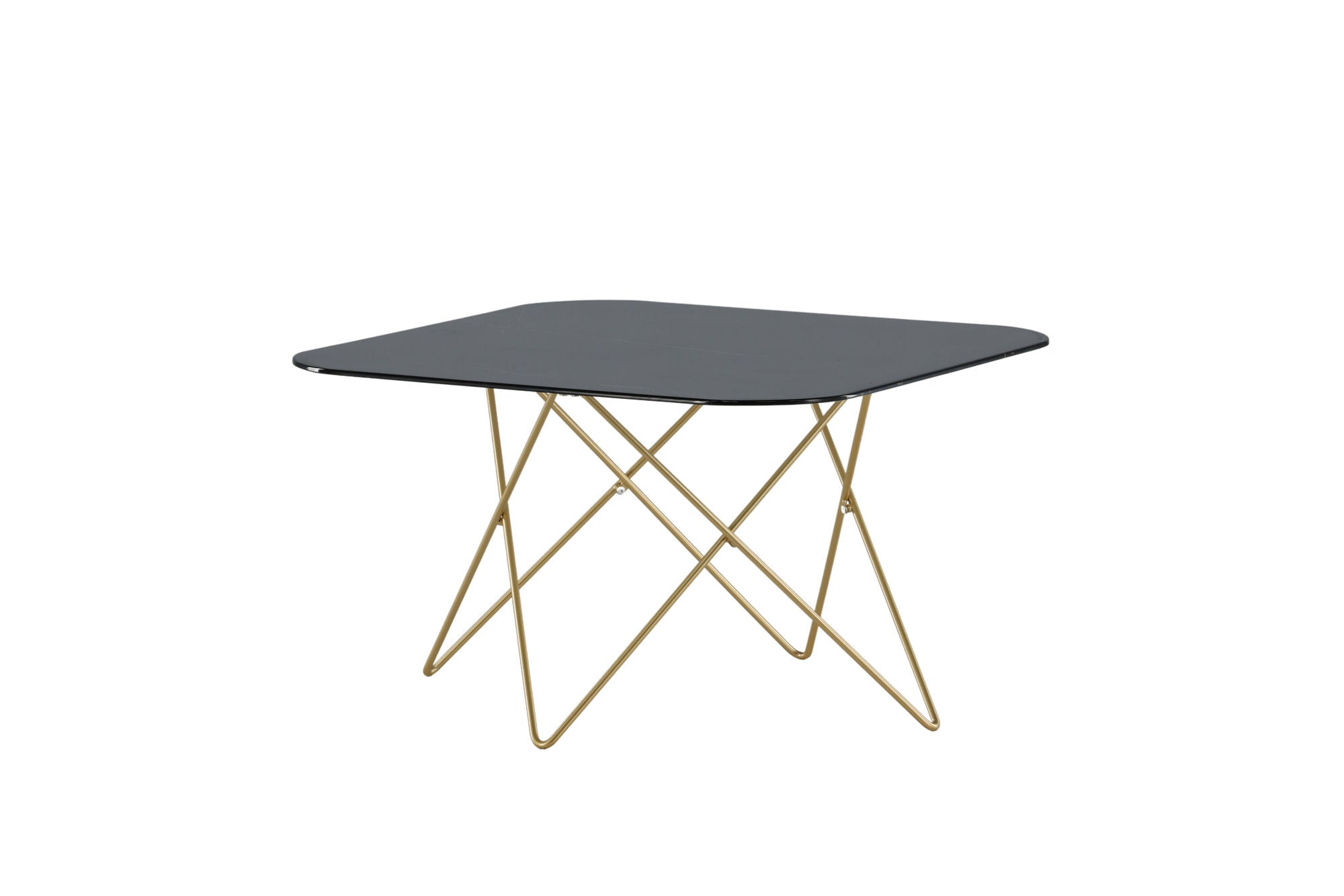 Venture Home Tristar Coffee Table - Brushed Brass / Black glass Marble - vivahabitat.com