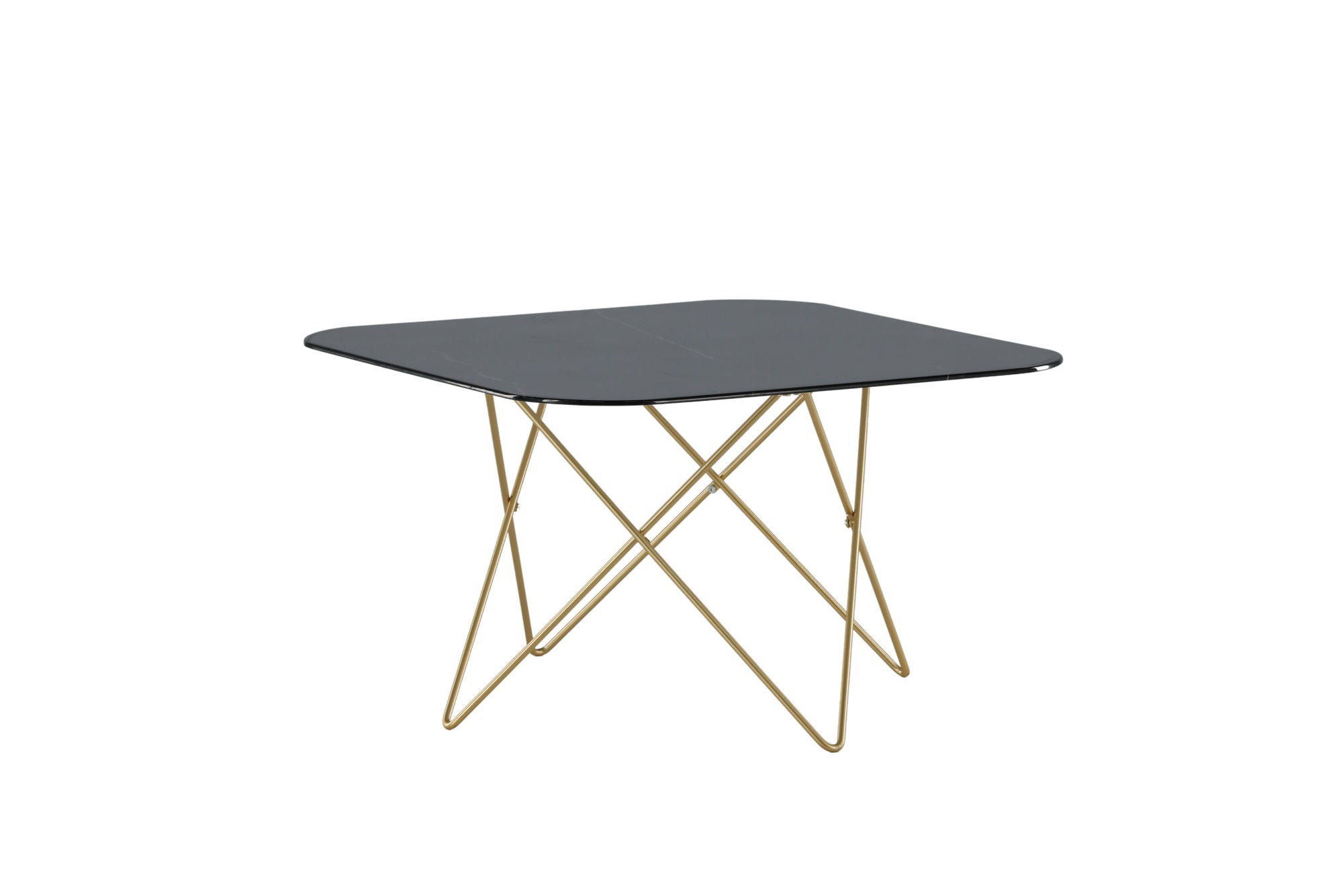 Venture Home Tristar Coffee Table - Brushed Brass / Black glass Marble - vivahabitat.com