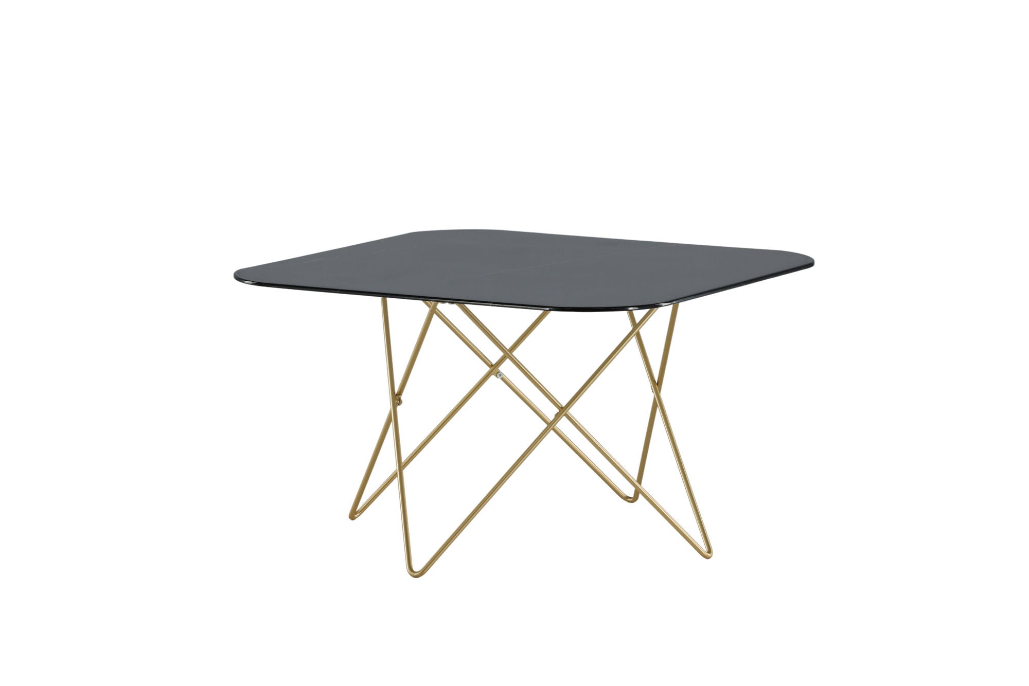 Venture Home Tristar Coffee Table - Brushed Brass / Black glass Marble - vivahabitat.com