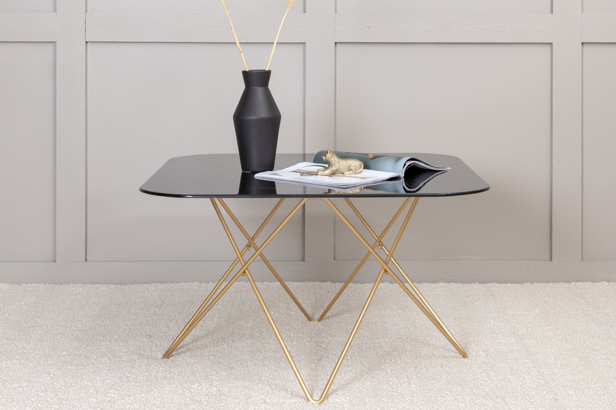 Venture Home Tristar Coffee Table - Brushed Brass / Black glass Marble - vivahabitat.com