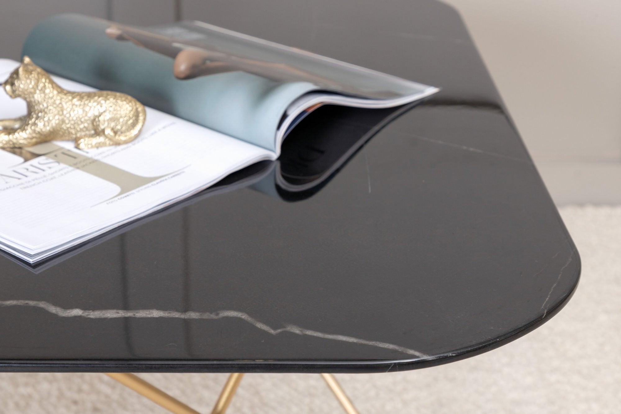 Venture Home Tristar Coffee Table - Brushed Brass / Black glass Marble - vivahabitat.com