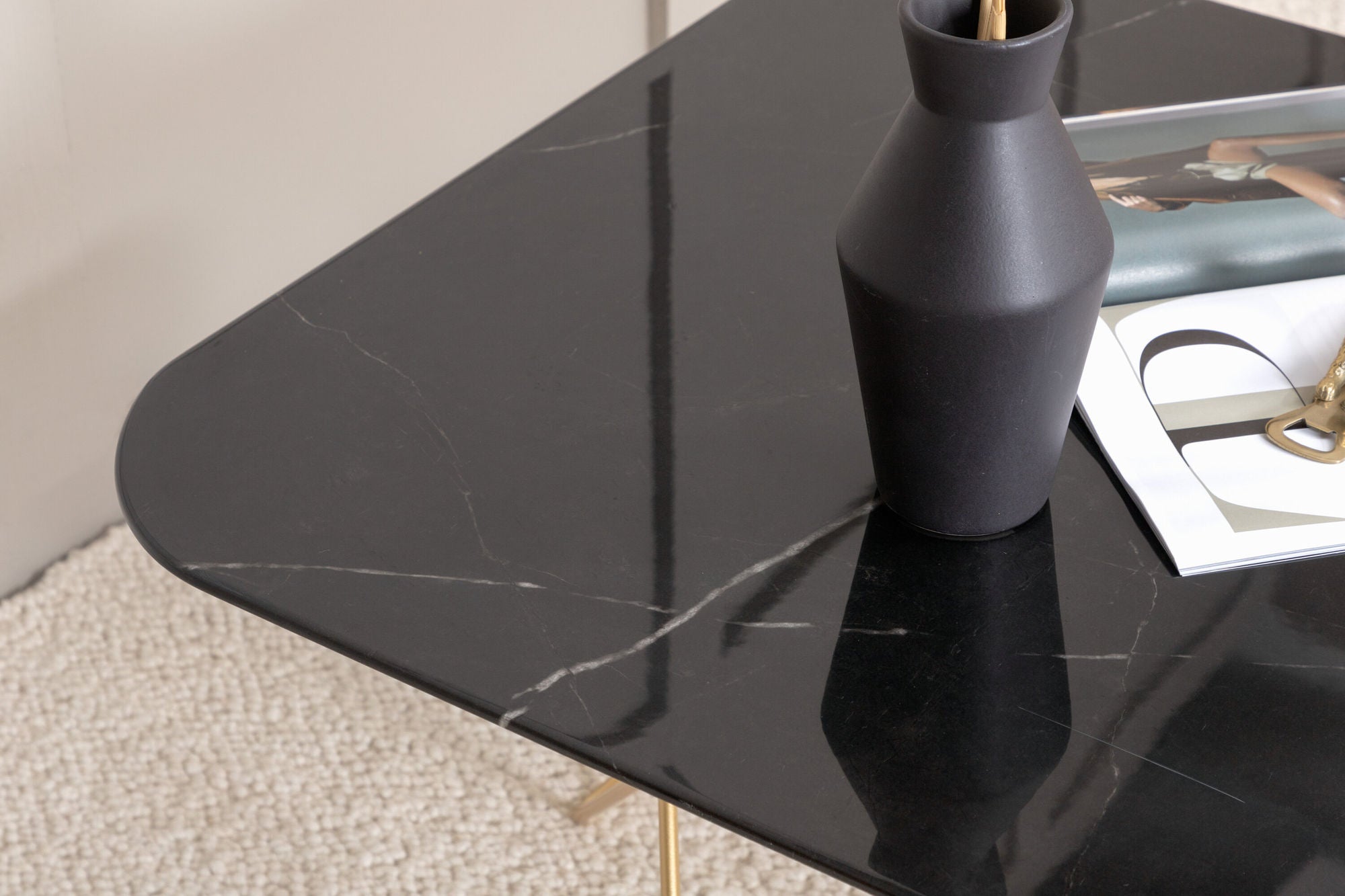 Venture Home Tristar Coffee Table - Brushed Brass / Black glass Marble - vivahabitat.com