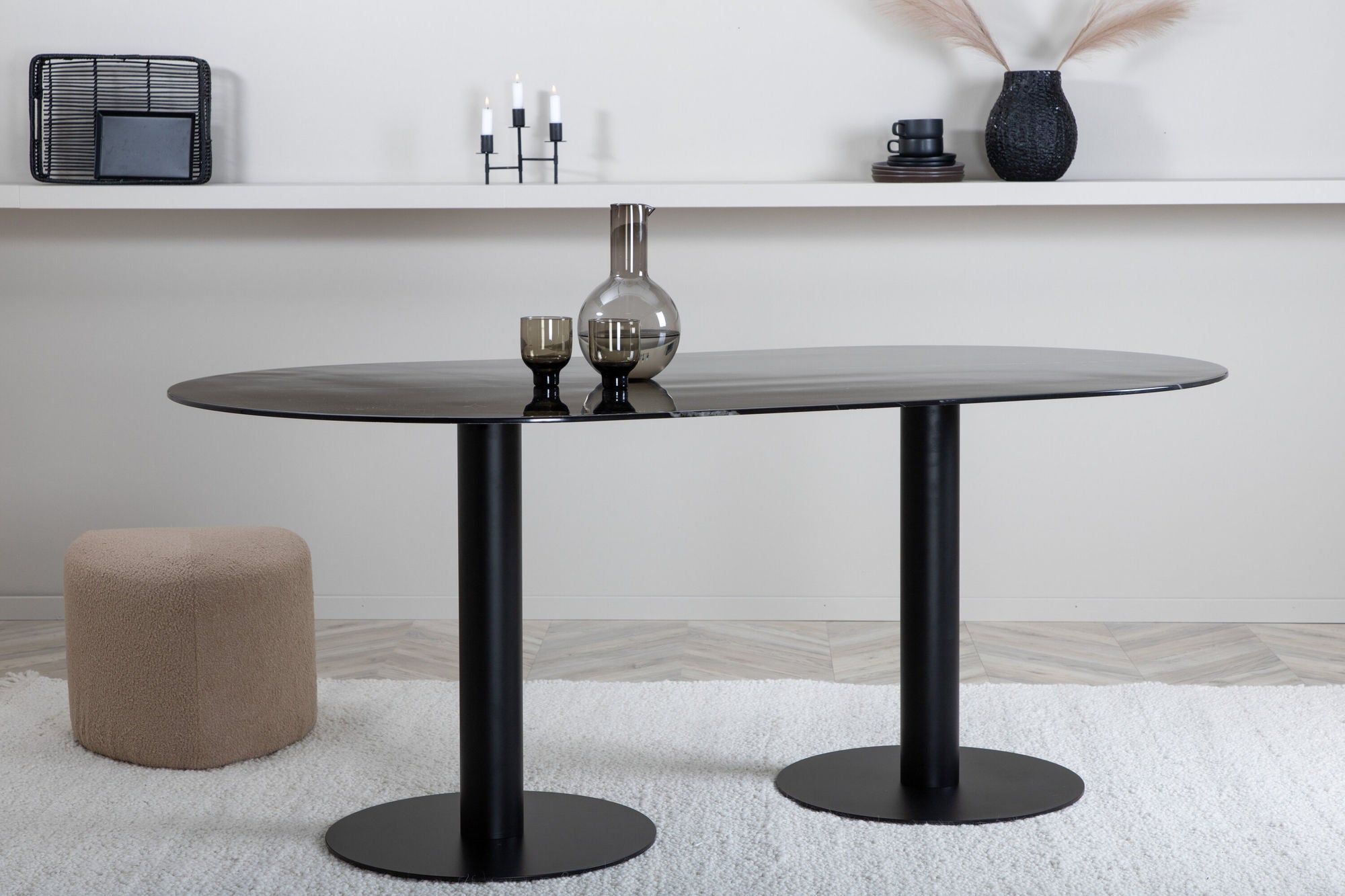 Venture Home Pillan Oval Dining Table - Black / Black Glass Marble - vivahabitat.com