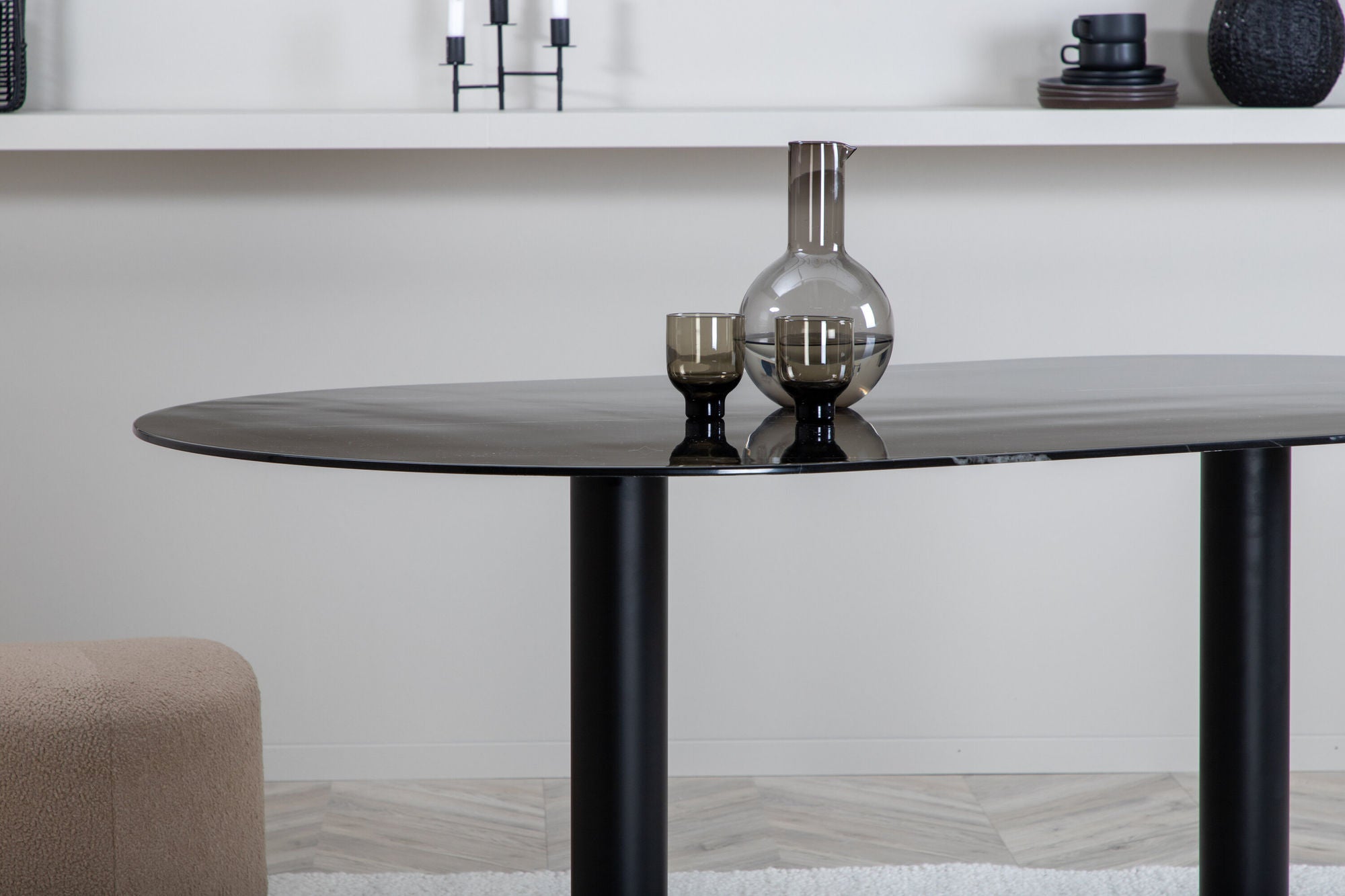 Venture Home Pillan Oval Dining Table - Black / Black Glass Marble - vivahabitat.com