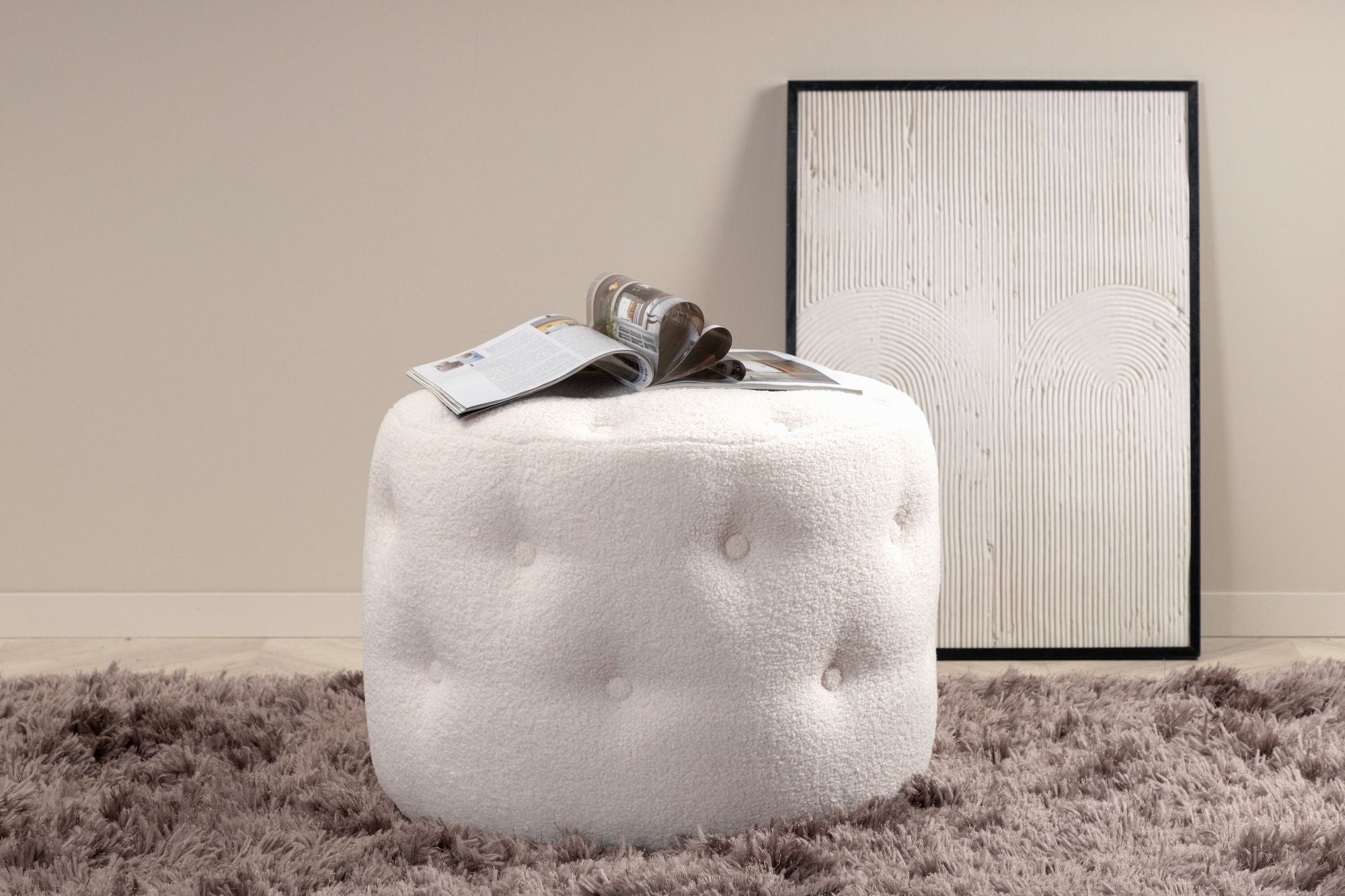 Venture Home Benjamin Pouf - / Offwhite Teddy - vivahabitat.com