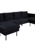 Venture Home Zoom U-Sofa - Black / Black Velvet - vivahabitat.com