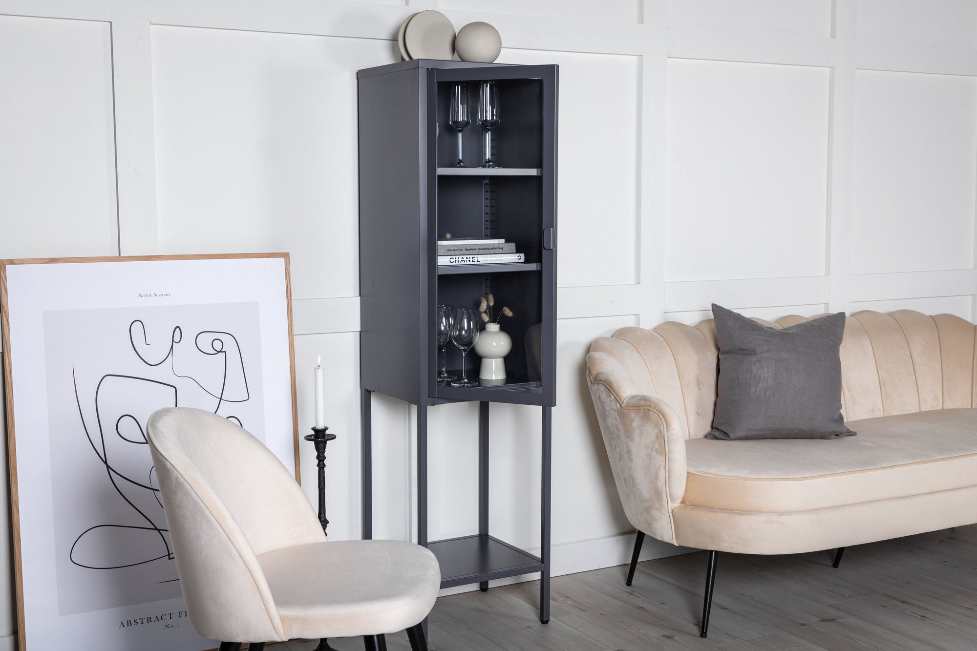 Venture Home Misha - High Thin Cabinet w shelf - Grey - vivahabitat.com