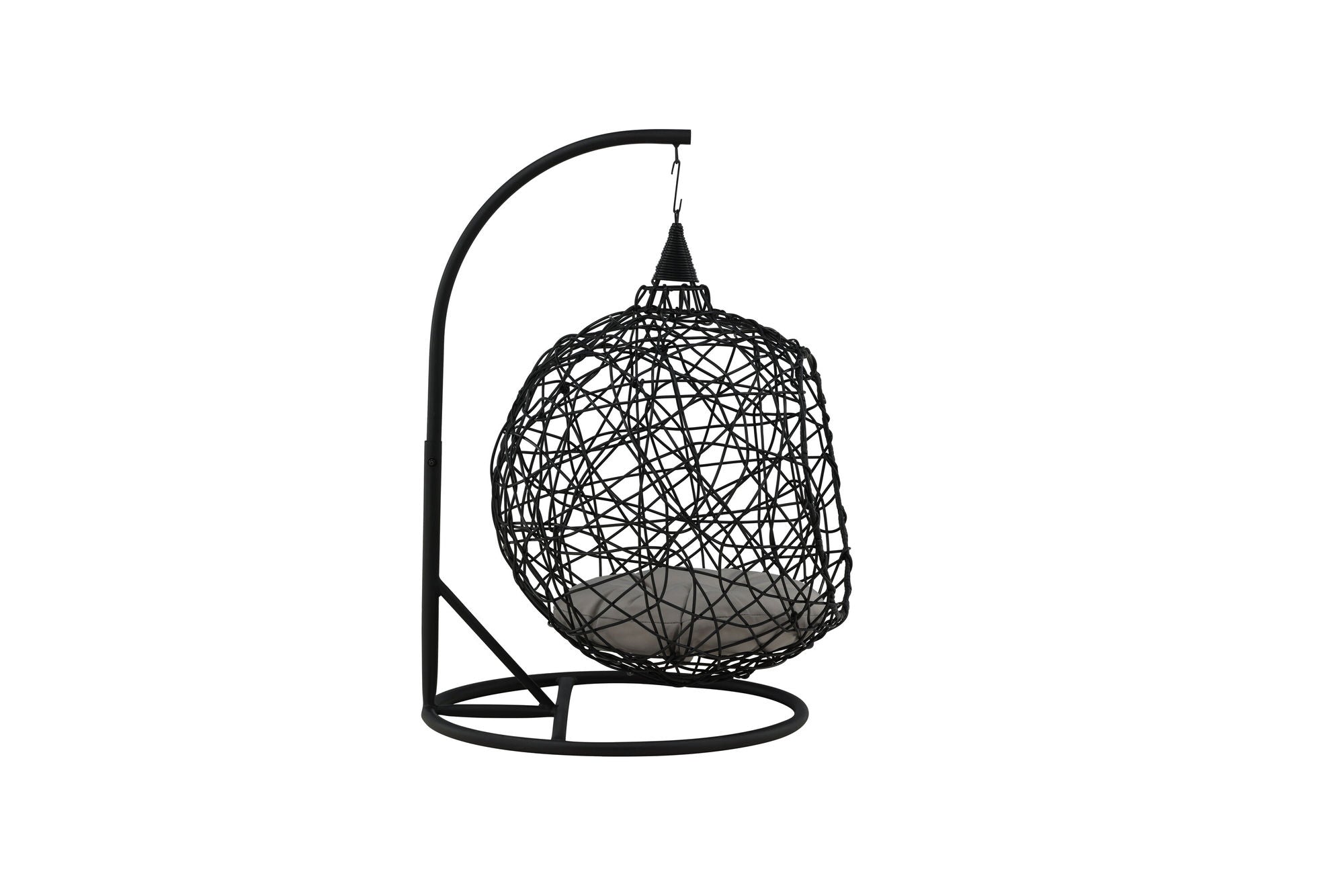 Venture Home Lexi Hanging chair- Black frame/black wicker/grey cushion - vivahabitat.com