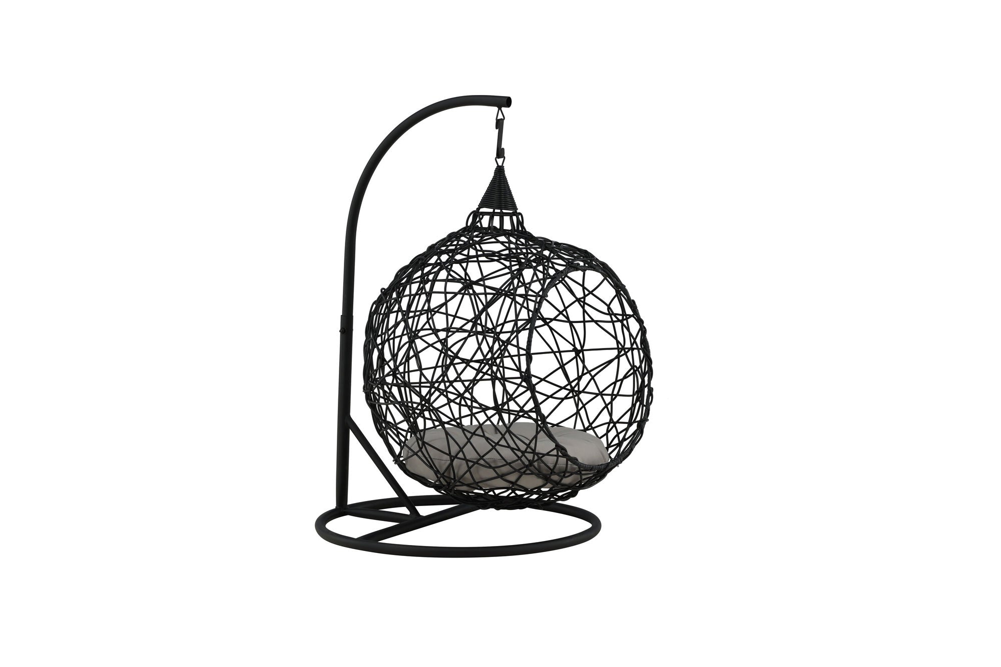 Venture Home Lexi Hanging chair- Black frame/black wicker/grey cushion - vivahabitat.com