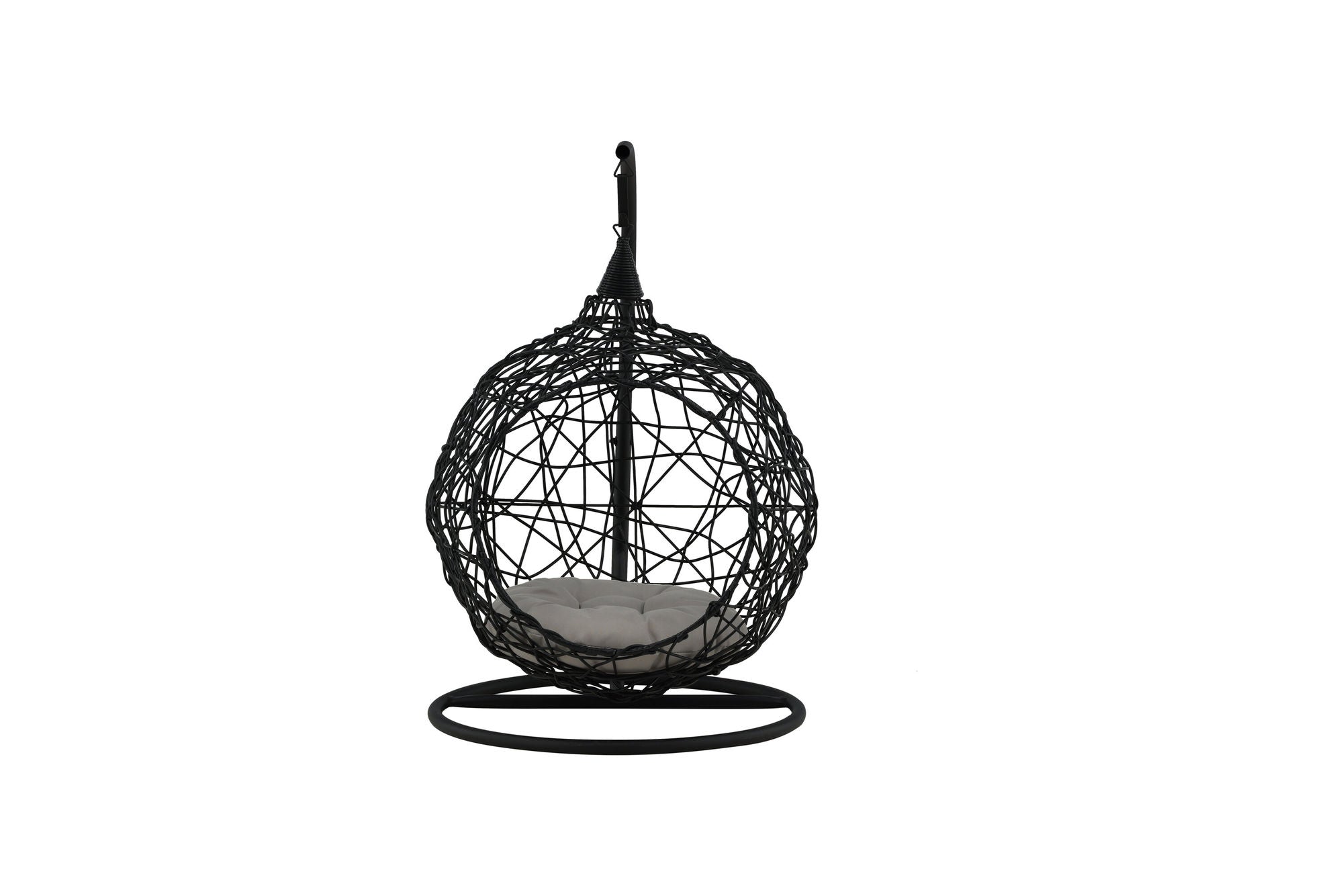 Venture Home Lexi Hanging chair- Black frame/black wicker/grey cushion - vivahabitat.com