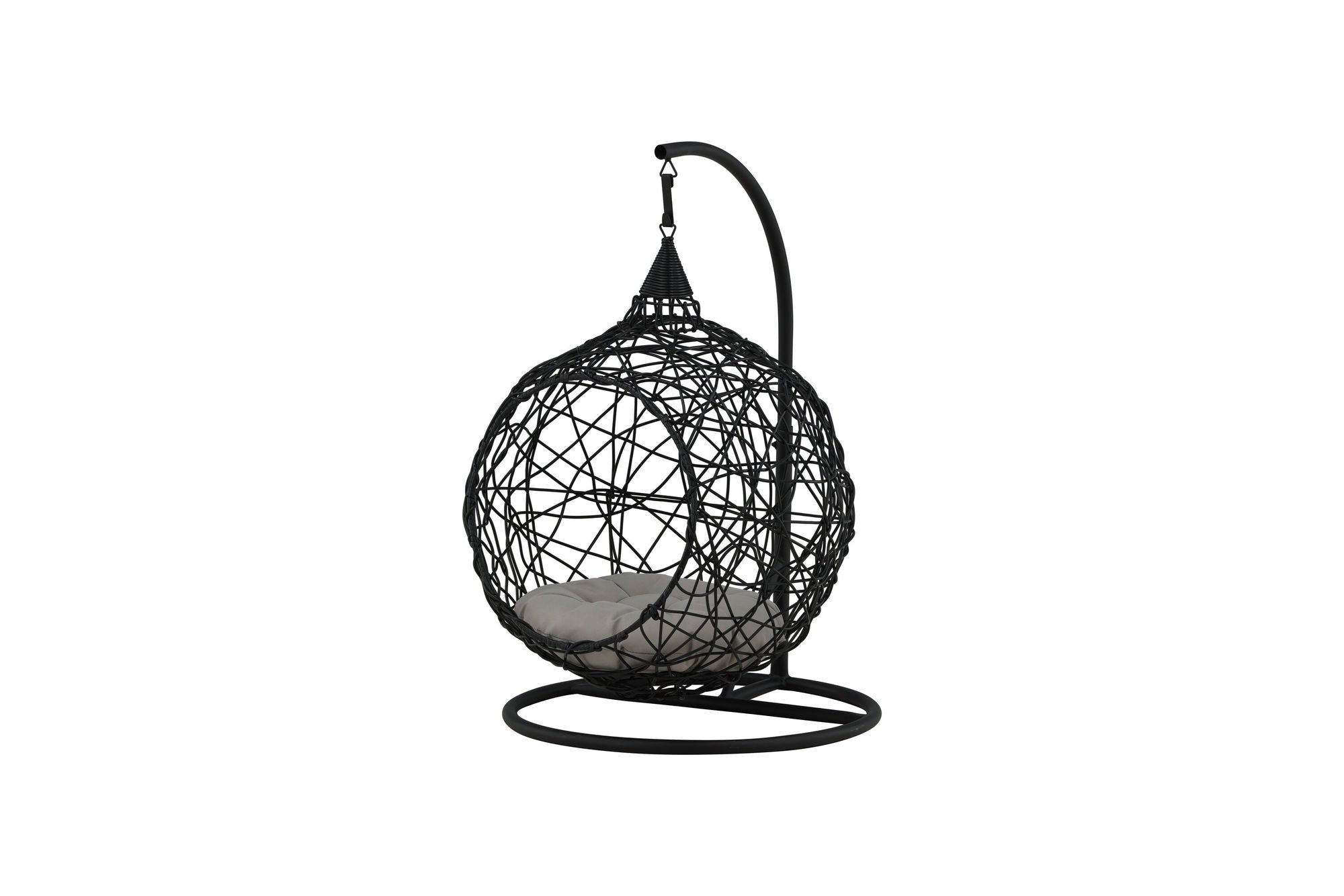 Venture Home Lexi Hanging chair- Black frame/black wicker/grey cushion - vivahabitat.com