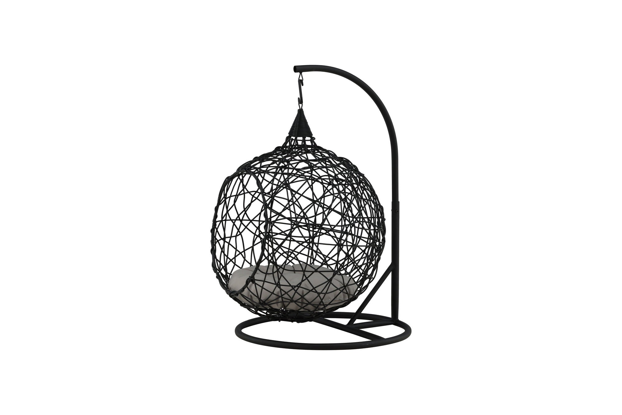 Venture Home Lexi Hanging chair- Black frame/black wicker/grey cushion - vivahabitat.com