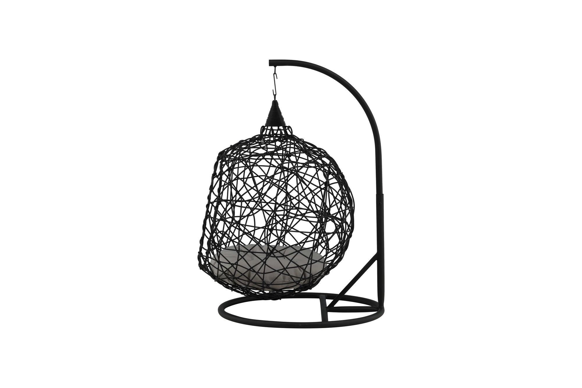 Venture Home Lexi Hanging chair- Black frame/black wicker/grey cushion - vivahabitat.com