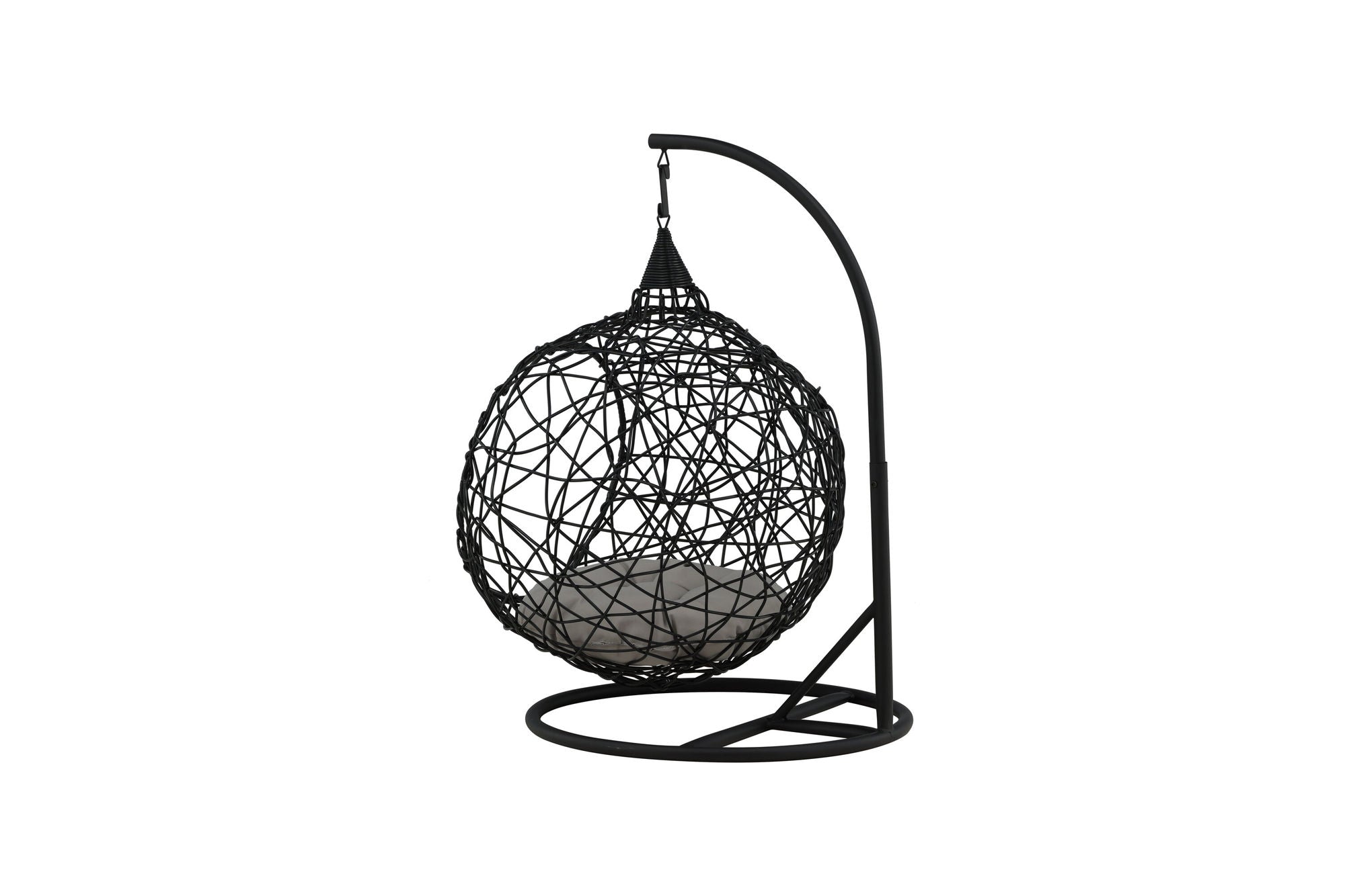 Venture Home Lexi Hanging chair- Black frame/black wicker/grey cushion - vivahabitat.com