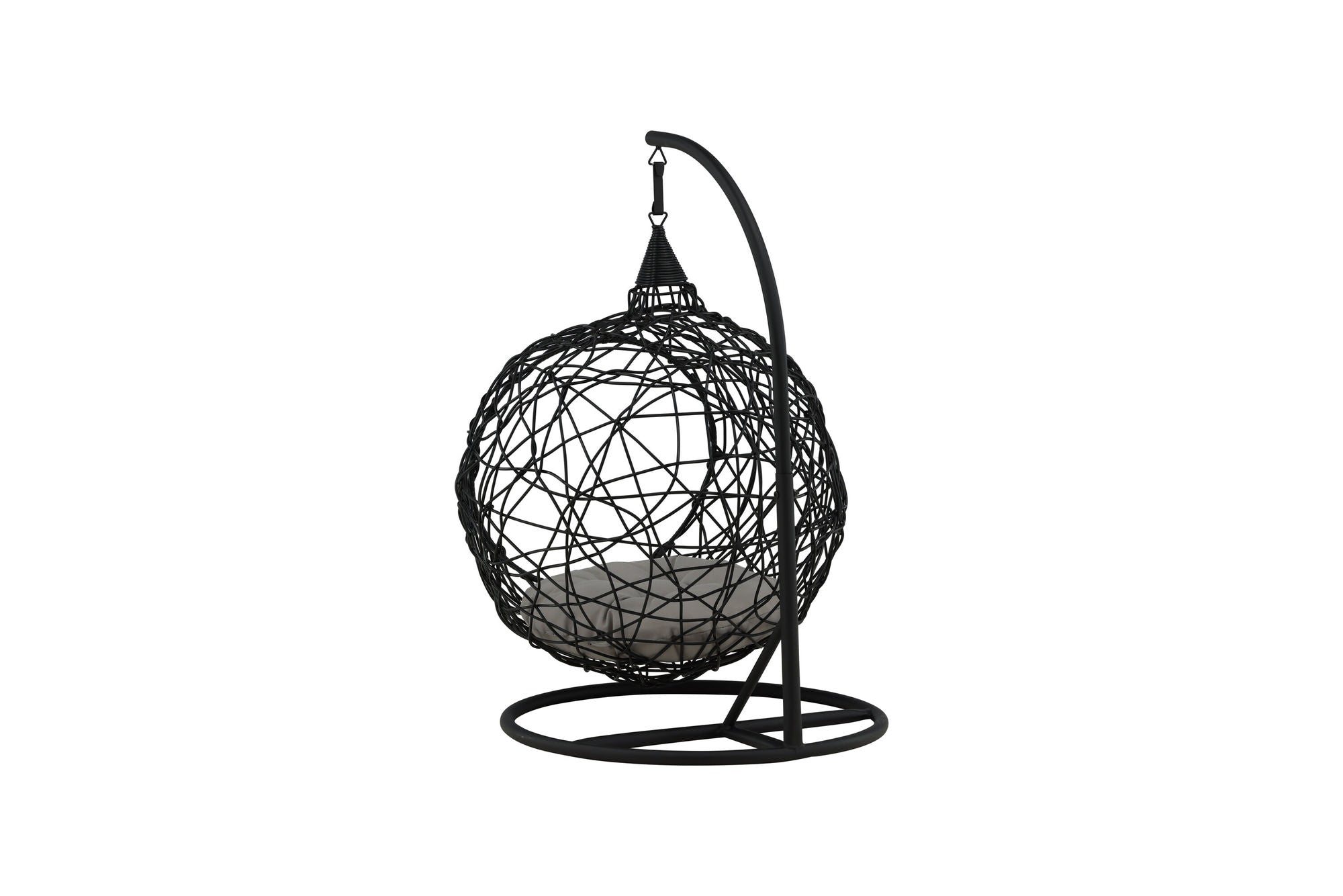 Venture Home Lexi Hanging chair- Black frame/black wicker/grey cushion - vivahabitat.com