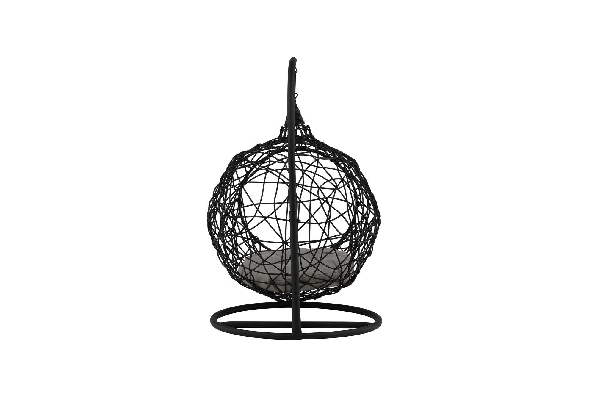 Venture Home Lexi Hanging chair- Black frame/black wicker/grey cushion - vivahabitat.com