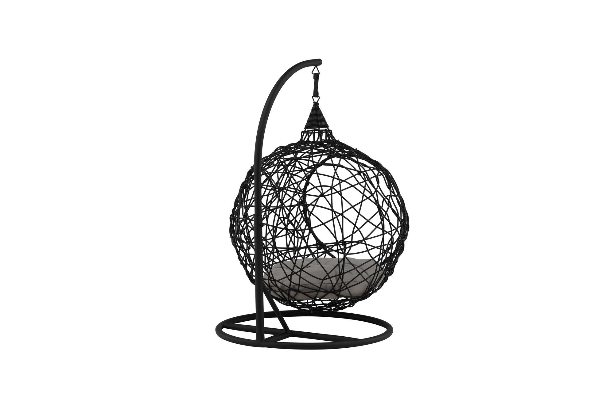 Venture Home Lexi Hanging chair- Black frame/black wicker/grey cushion - vivahabitat.com