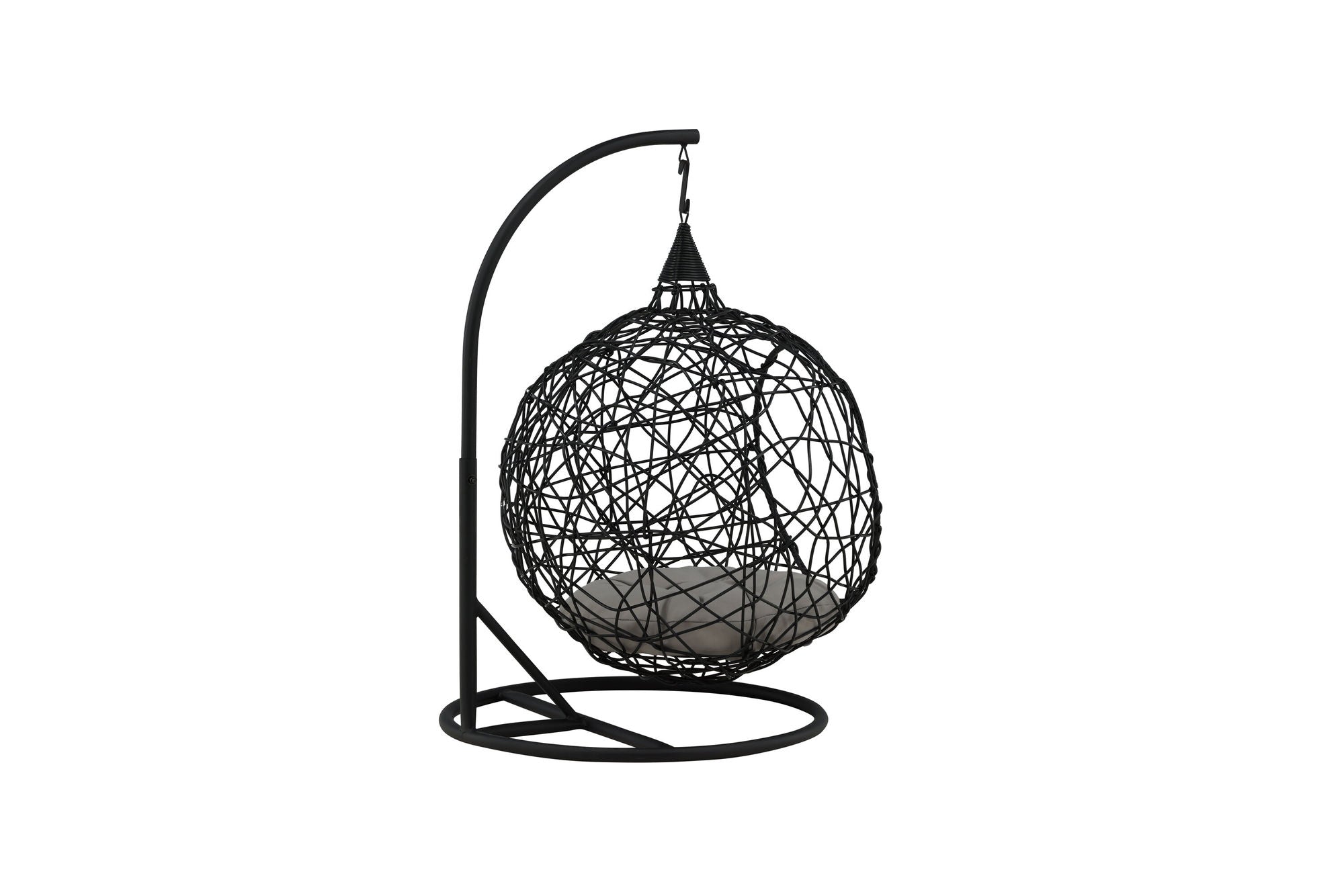 Venture Home Lexi Hanging chair- Black frame/black wicker/grey cushion - vivahabitat.com