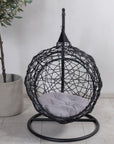 Venture Home Lexi Hanging chair- Black frame/black wicker/grey cushion - vivahabitat.com