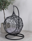 Venture Home Lexi Hanging chair- Black frame/black wicker/grey cushion - vivahabitat.com