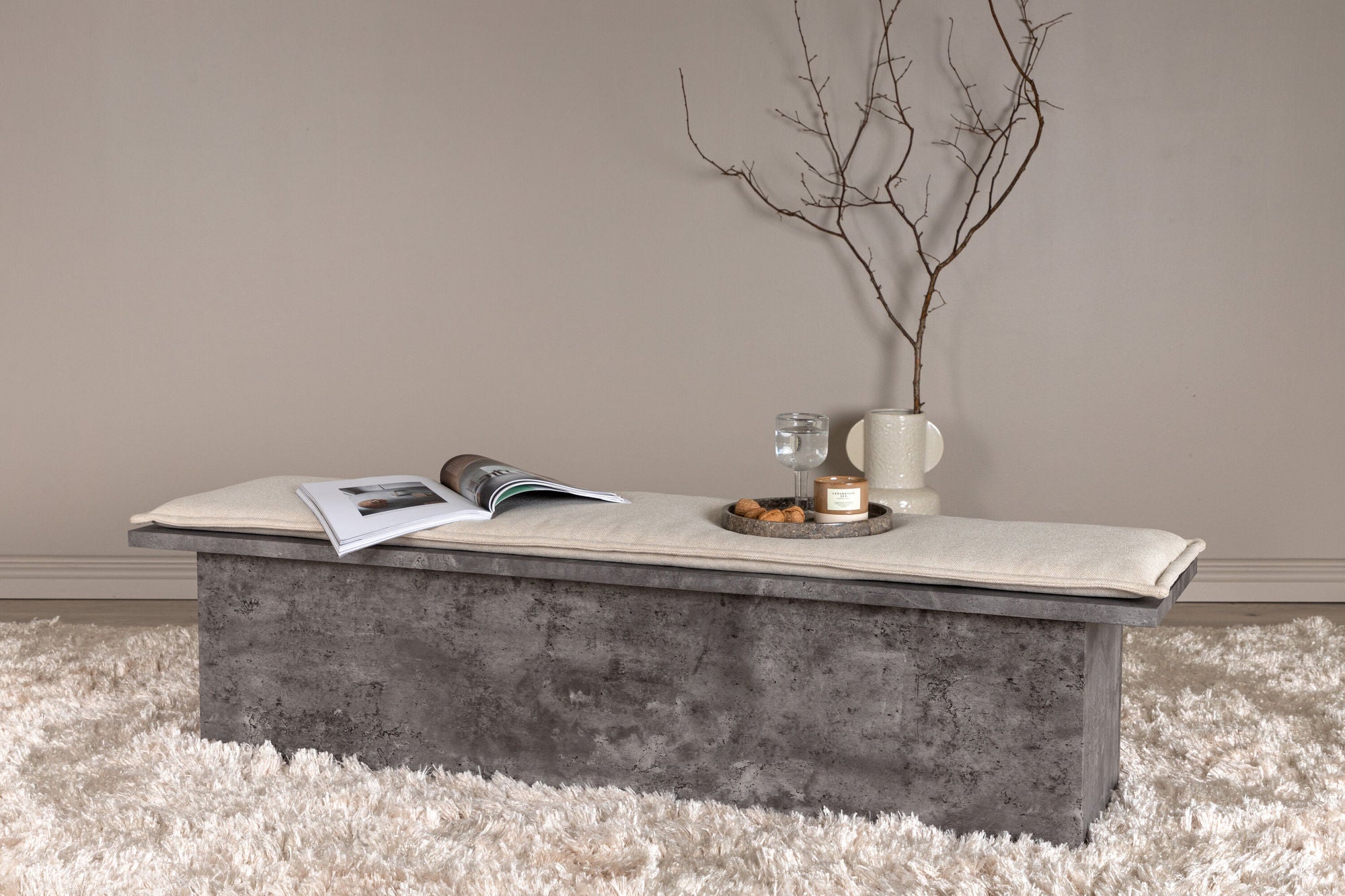 Venture Home Kellogg Bench - Grey / Off White Linen - vivahabitat.com