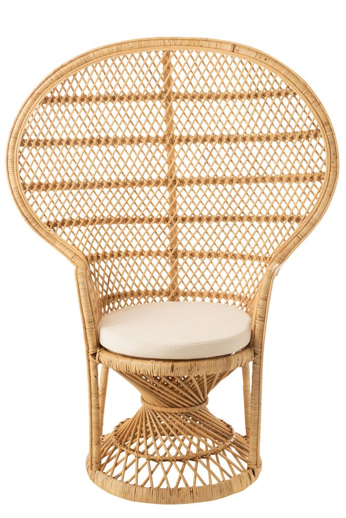 Arm Chair Peacock With Cushion Rattan Natural - vivahabitat.com