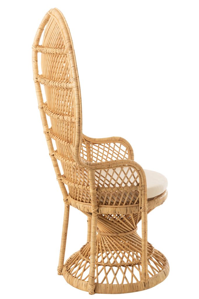 Arm Chair Peacock With Cushion Rattan Natural - vivahabitat.com