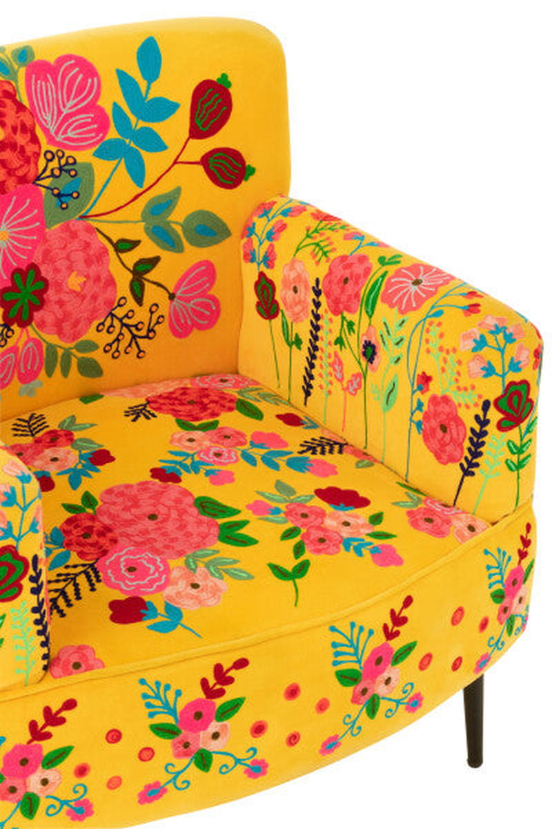 Armchair Flowers Embroidery Velvet Yellow - vivahabitat.com