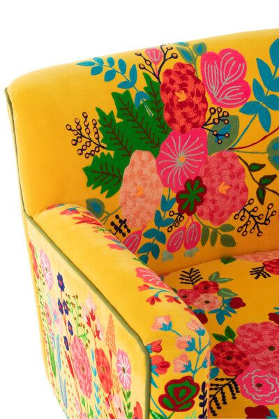 Armchair Flowers Embroidery Velvet Yellow - vivahabitat.com