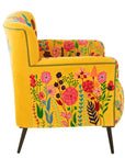 Armchair Flowers Embroidery Velvet Yellow - vivahabitat.com