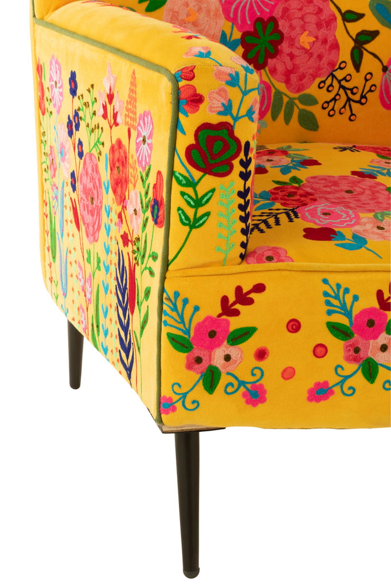 Armchair Flowers Embroidery Velvet Yellow - vivahabitat.com