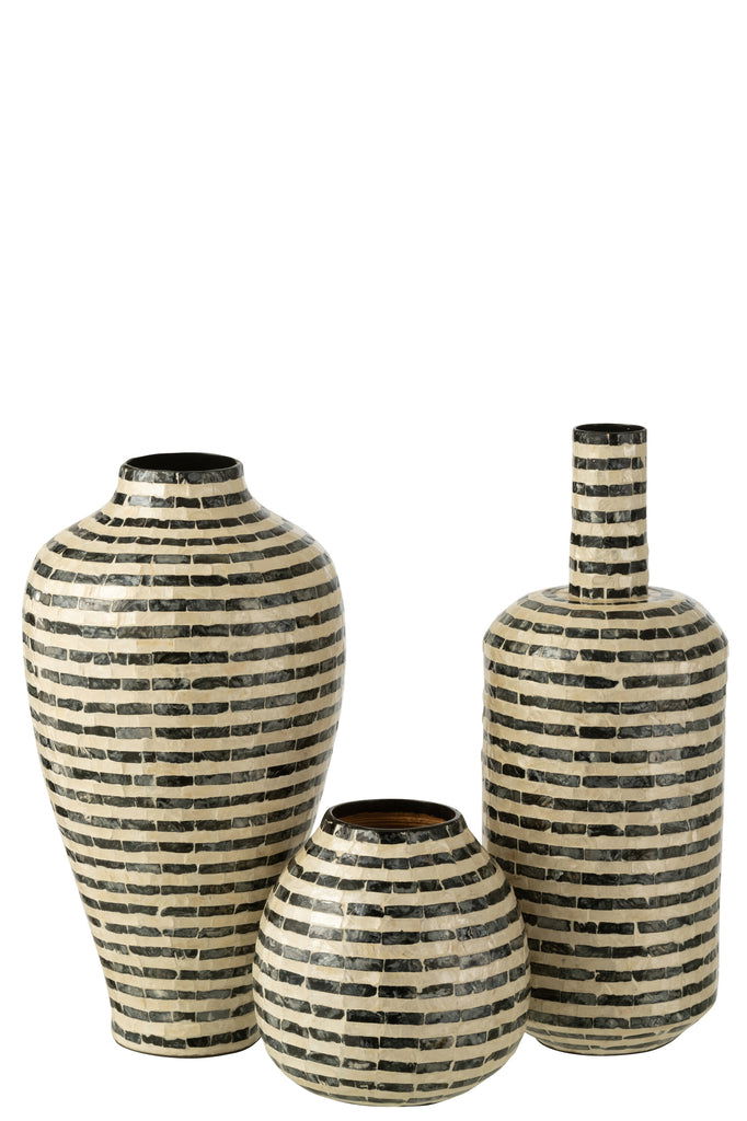 Vase Bottle Striped Shell/Bamboo Black And White - vivahabitat.com