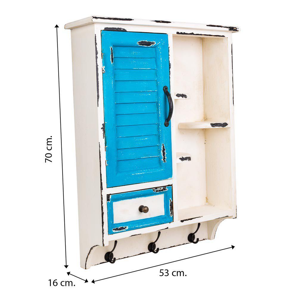 Beautiful wooden blue/white shabby chic wall cabinet - vivahabitat.com