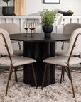 Venture Home Olivia Dining Table - Black / Black Veneer +Seda Dining Chair - Matte brown / Beige Fabric _4 - vivahabitat.com