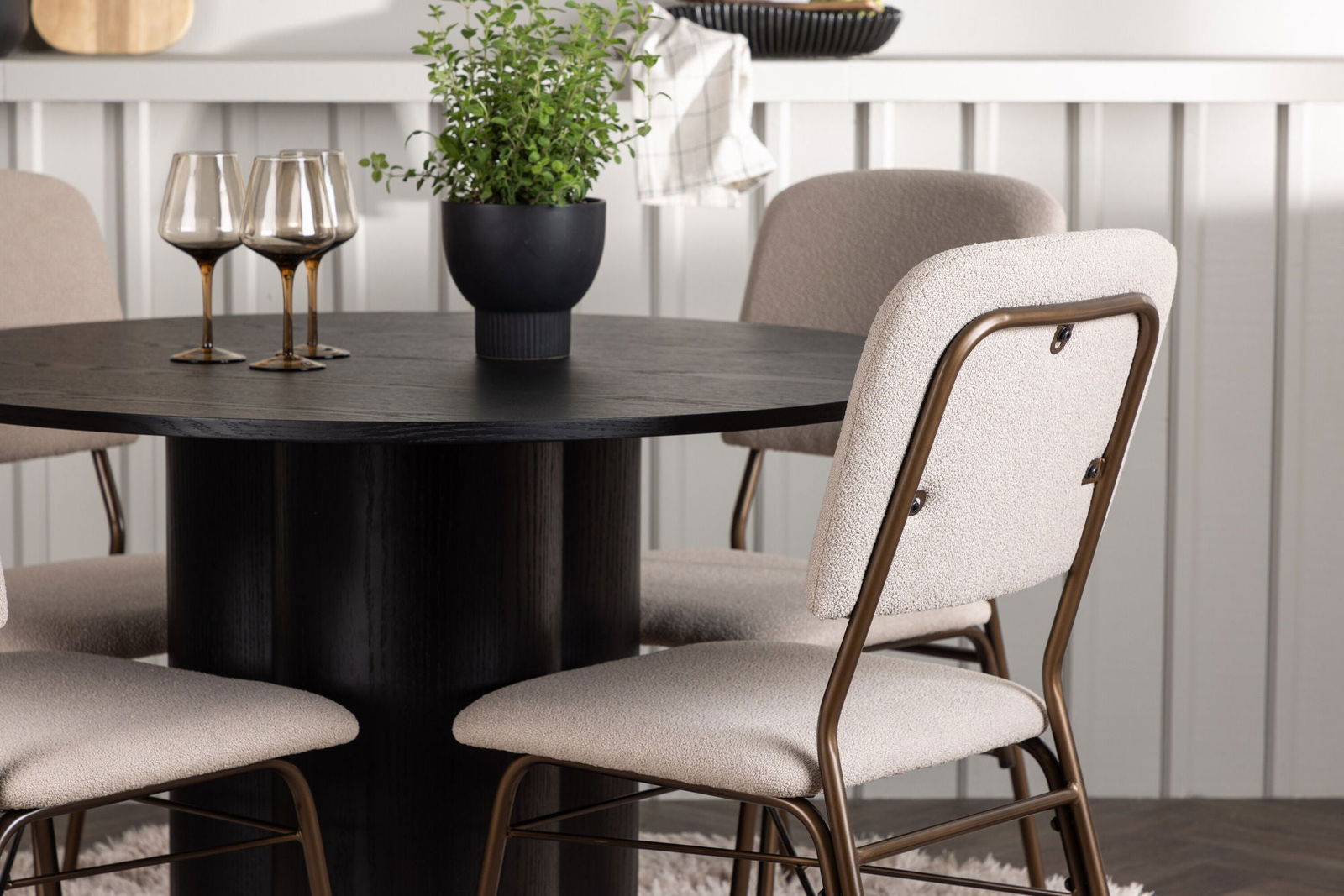 Venture Home Olivia Dining Table - Black / Black Veneer +Seda Dining Chair - Matte brown / Beige Fabric _4 - vivahabitat.com