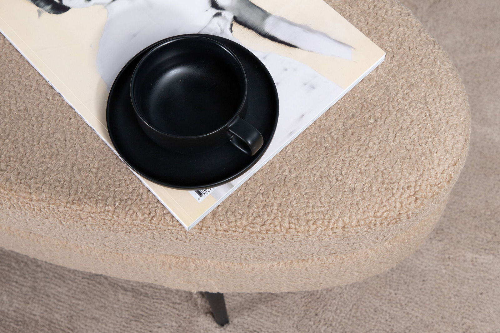 Venture Home Otto Pouf - Black / Beige Teddy - vivahabitat.com