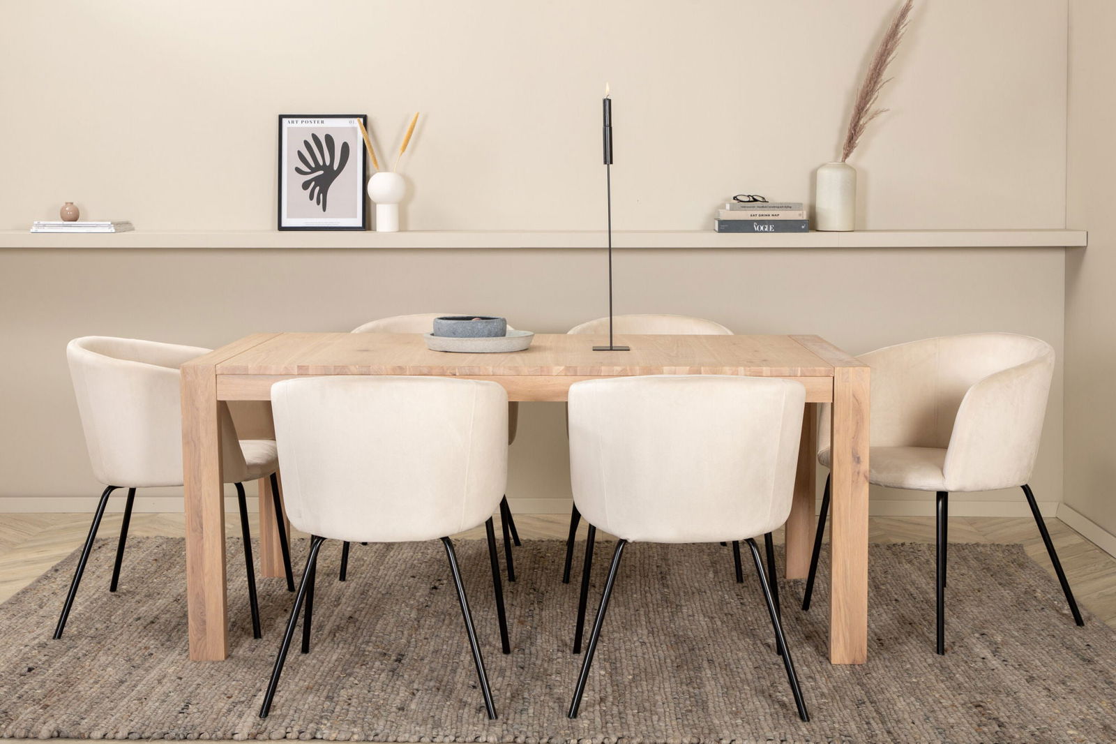 Venture Home Slider Extention Table - White Wash - 170+40+40cm +Berit Chair - Black / Beige Velvet_6 - vivahabitat.com