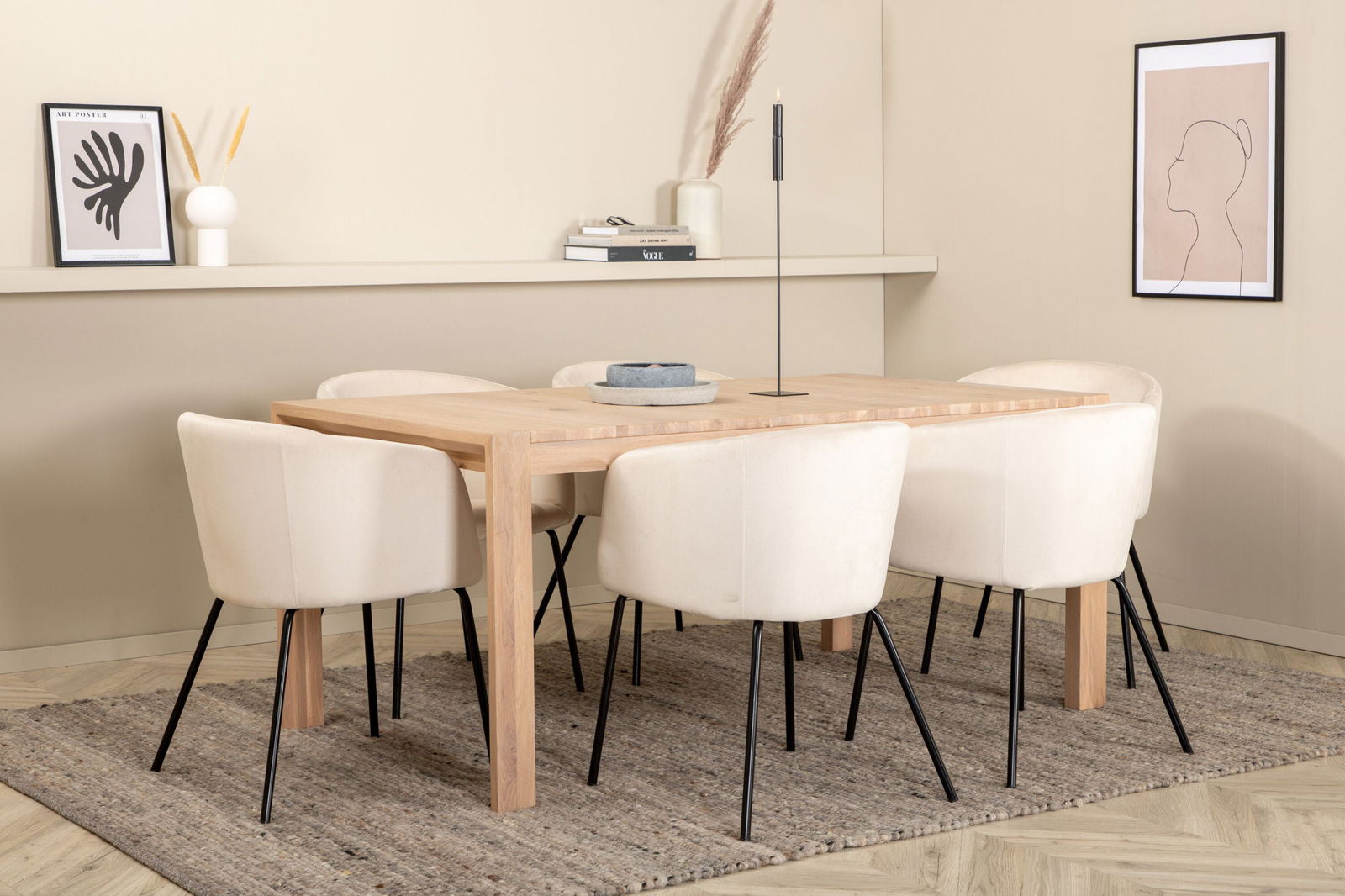 Venture Home Slider Extention Table - White Wash - 170+40+40cm +Berit Chair - Black / Beige Velvet_6 - vivahabitat.com