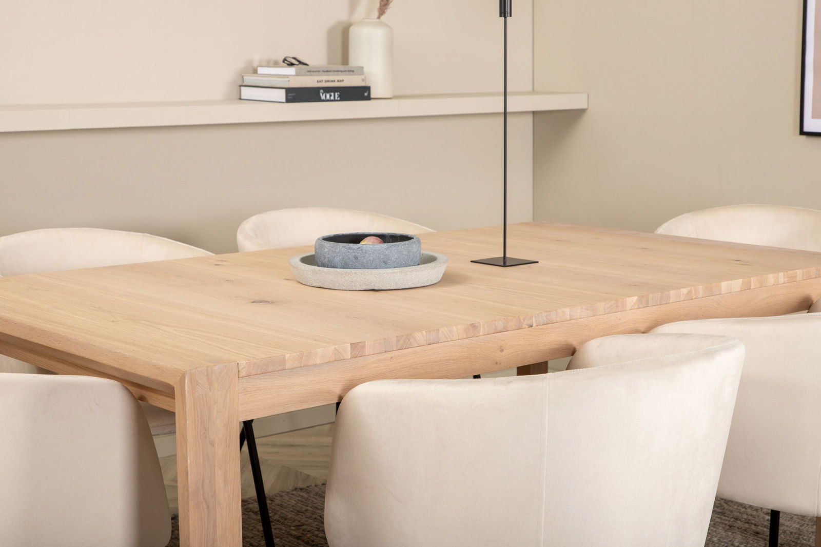 Venture Home Slider Extention Table - White Wash - 170+40+40cm +Berit Chair - Black / Beige Velvet_6 - vivahabitat.com